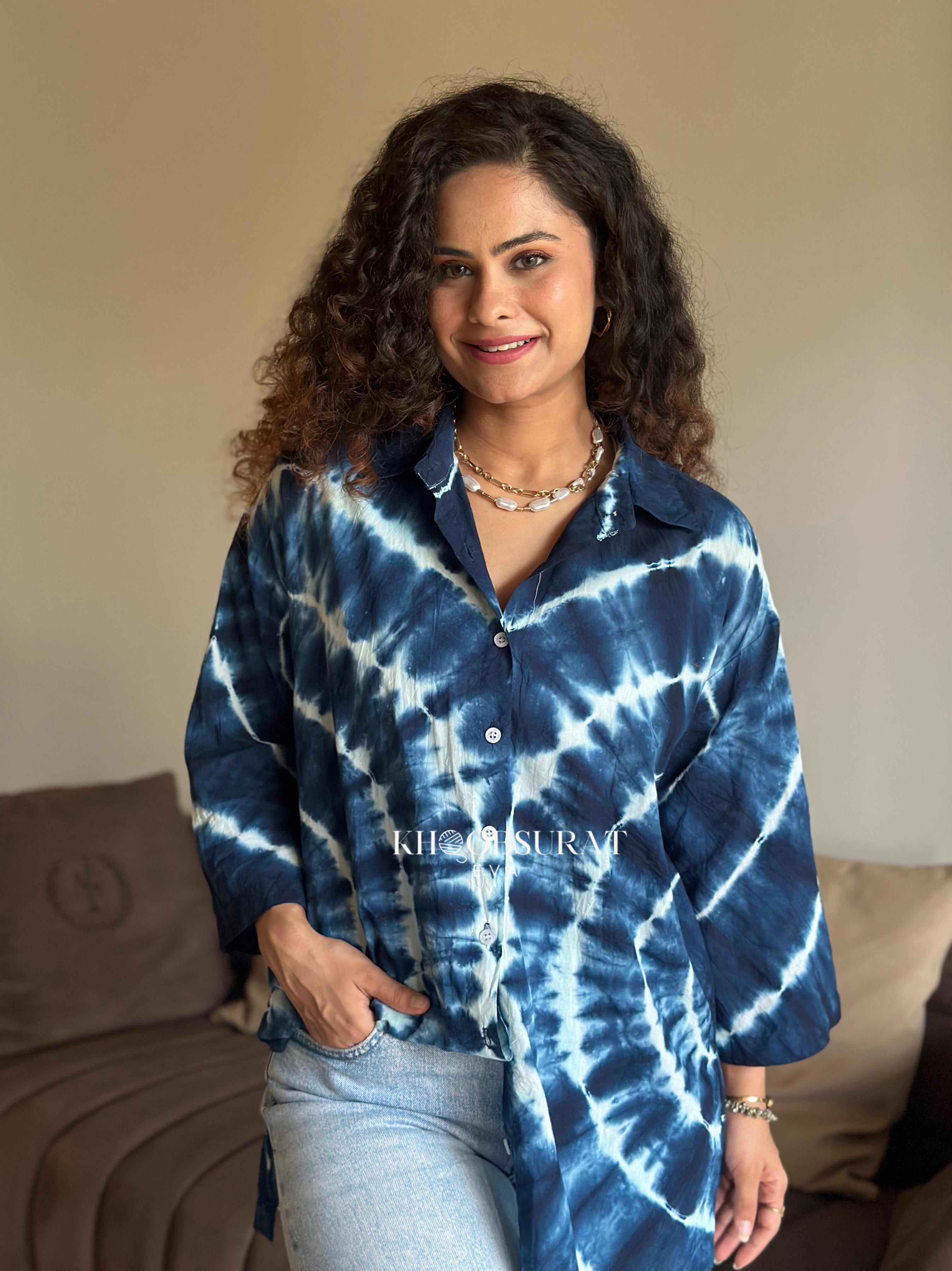 Blue Oversized Shirt for Women - Trendy Loose Fit Long Sleeve Button Down Top - Perfect for Casual Outfits, Layering & Streetwear Fashion