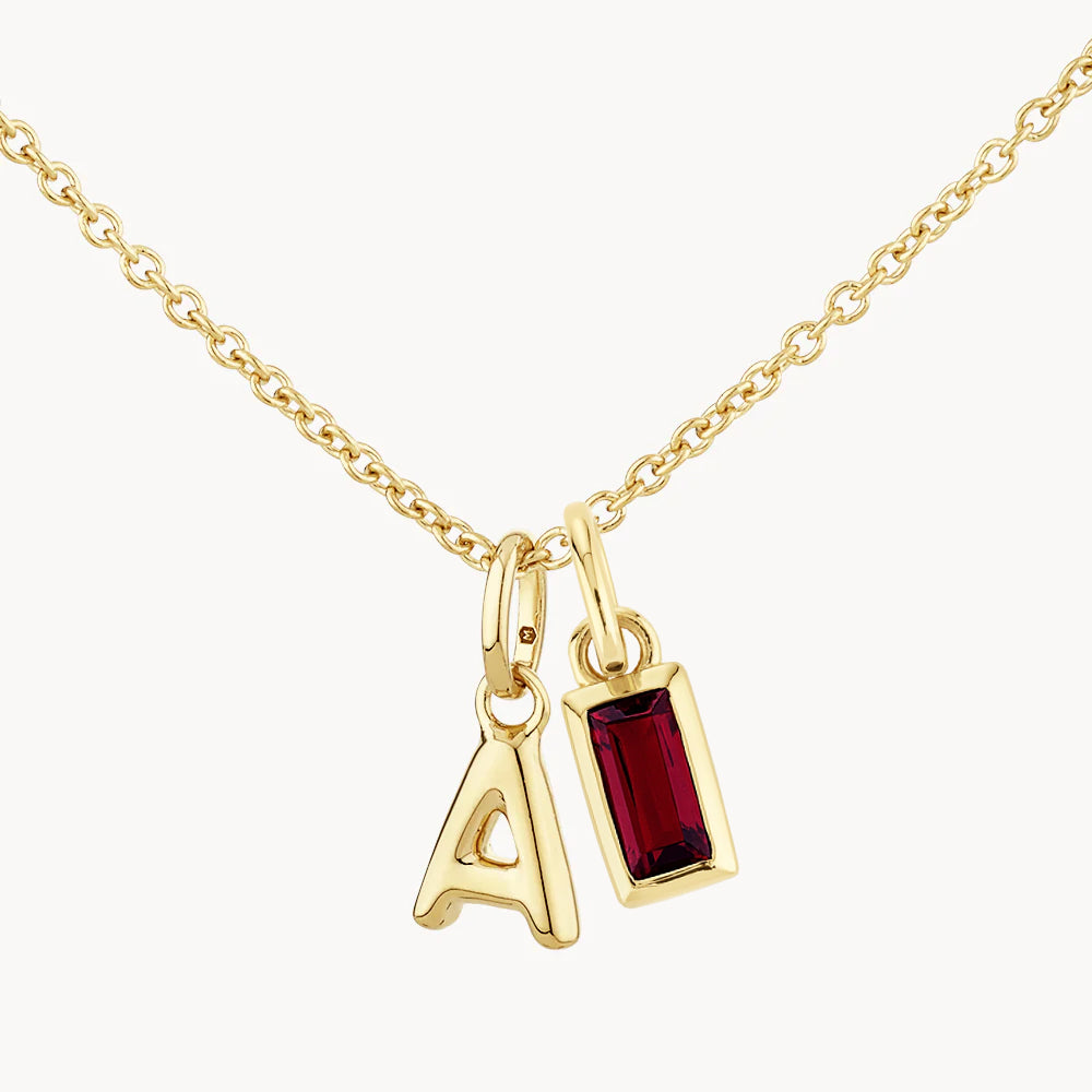 Gold Bubble Letter & Birthstone Pendant Necklace Set - Personalized Name Jewelry for Women, Gift for Her, Birthday, Anniversary, Valentine's Day