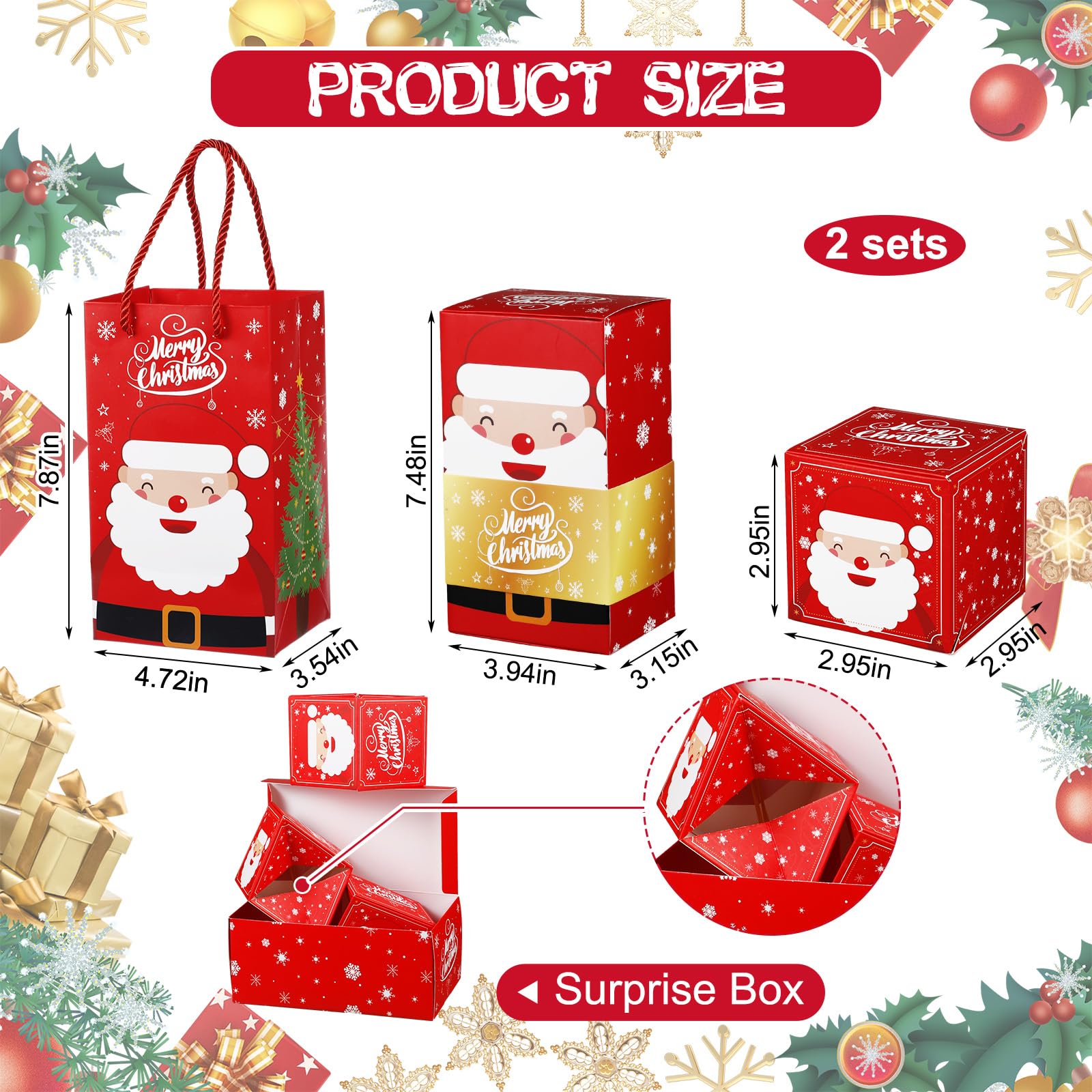Kosiz Christmas Exploding Gift Box Set of 2 - Pop-Up Money Gift Box for Cash, Birthday & Holiday Presents - Perfect for Santa Claus Gifts, Relatives, Friends, Women, Men & Kids - Great for Christmas Parties, Surprise Reveals & Special Occasions