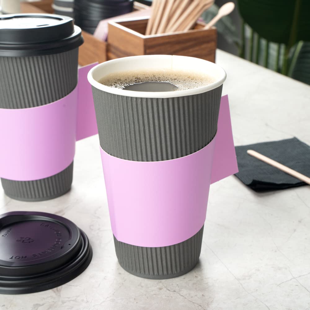 Restpresso 1000 Disposable Hot Coffee Cup Sleeves with Handle - Fits 12oz, 16oz & 20oz Cups | Lavender Paper Coffee Jackets for Restaurants, Cafes & Takeout (Cups Sold Separately) - Perfect for Coffee Shops, Office Break Rooms & Catering Events
