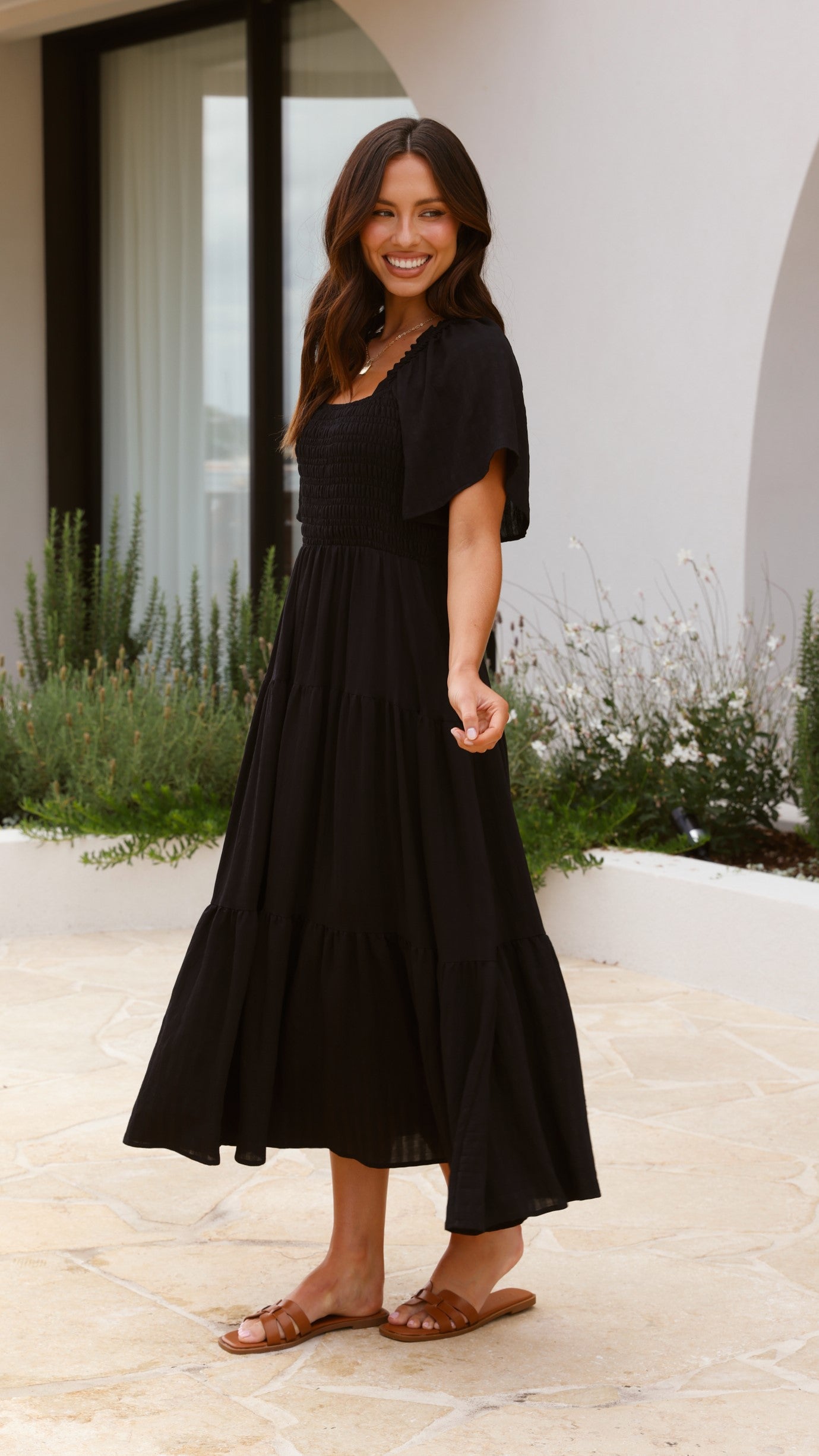 Lainey Midi Dress for Women - Elegant Black Flowy Summer Dress | Perfect for Beach Vacation, Date Night & Casual Outings
