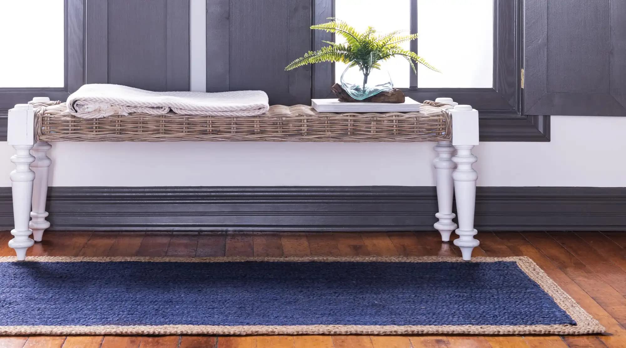 Hand Braided Rectangle Blue Dye Area Rug - 2.5x15 Feet - Non-Slip Living Room Runner, Bedroom Carpet, Kitchen Floor Mat - Perfect for Home Decor, Hallway & Entryway