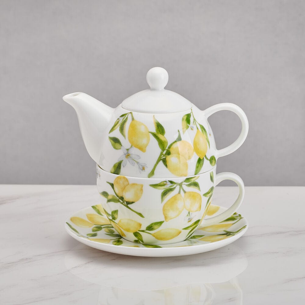 Premium Lemons Teacup and Tea Server Set for One - Perfect for Afternoon Tea, Gifts, and Cozy Home Decor