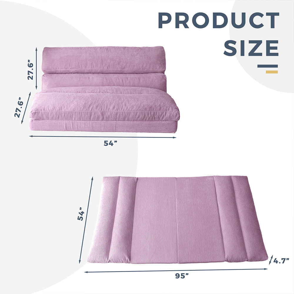 MAXYOYO Corduroy Bean Bag Folding Sofa Bed - Extra Wide Foldable Floor Mattress in Purple | Perfect for Living Room Lounging, Guest Bed & Dorm Room Comfort