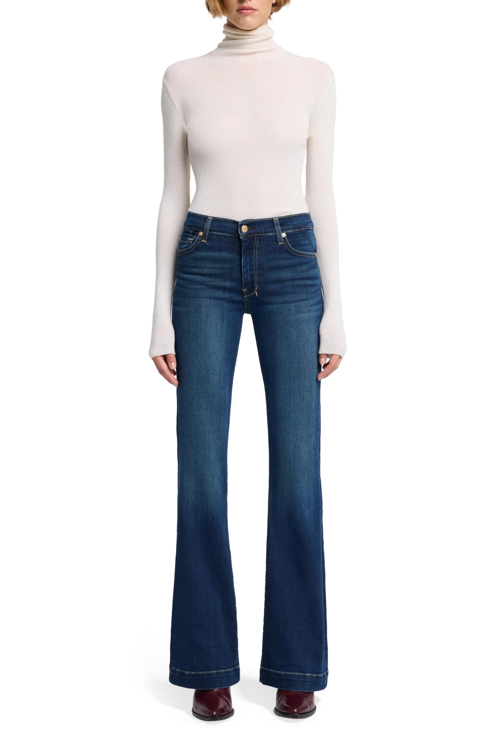 7 For All Mankind Women's Dark Wash Mid Rise Dojo Jeans - Slim Fit Stretch Denim Pants for Casual Wear & Everyday Comfort