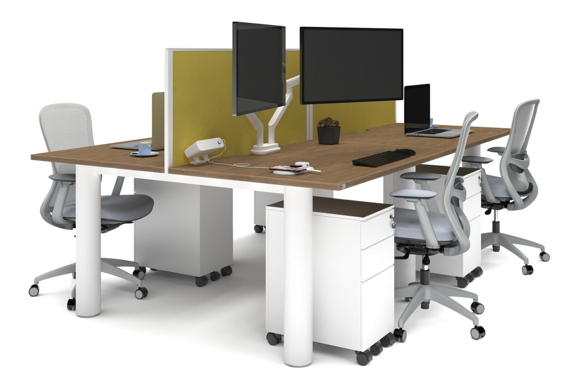 Quadro Cylinder Leg 4-Person Office Workstation Desk - 1400L x 800W with Cable Management Scallop - Ideal for Collaborative Workspaces & Modern Offices