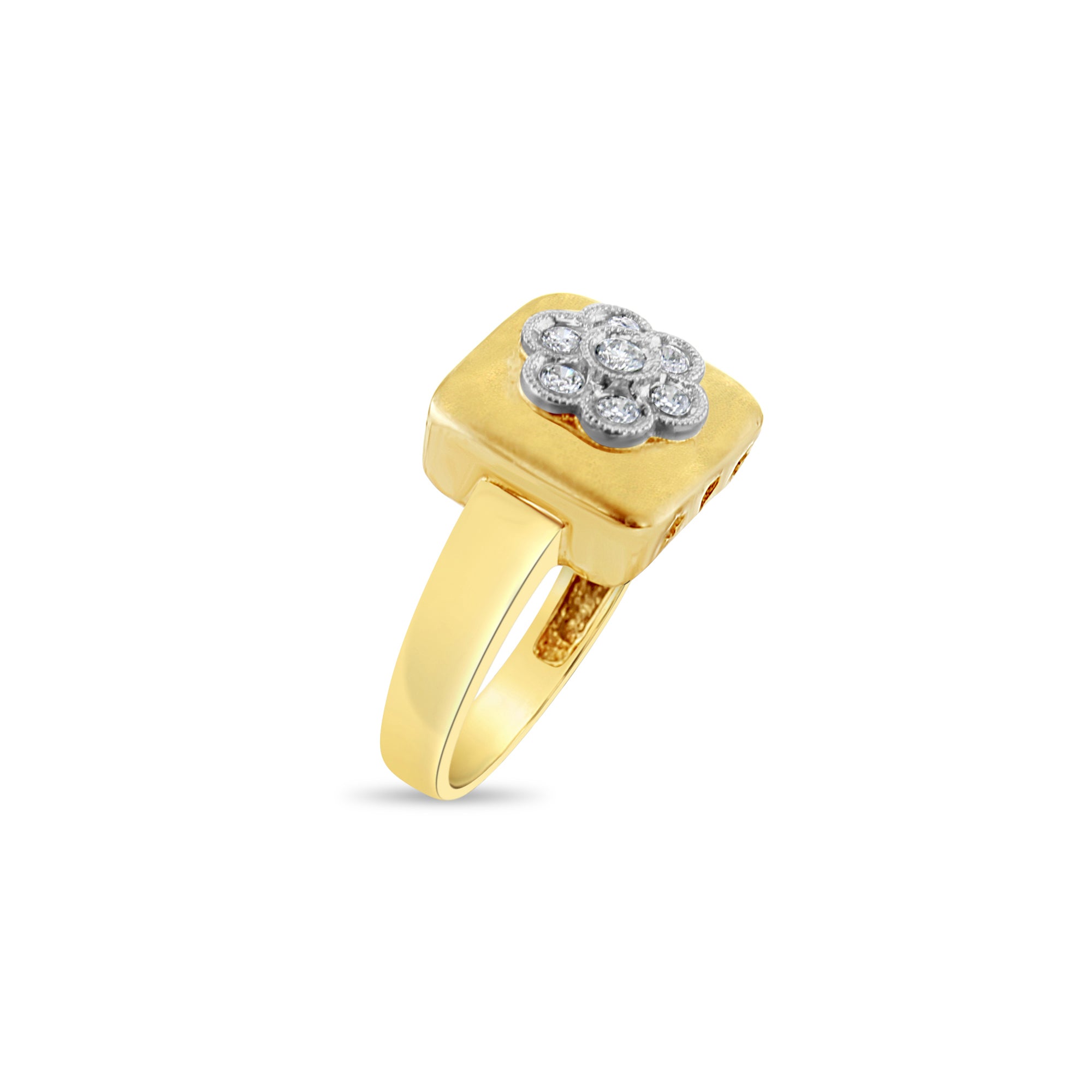 14K Yellow Gold Diamond Flower Ring - Elegant Brushed Satin Finish for Women, Perfect for Anniversary, Engagement & Special Occasion Gifts