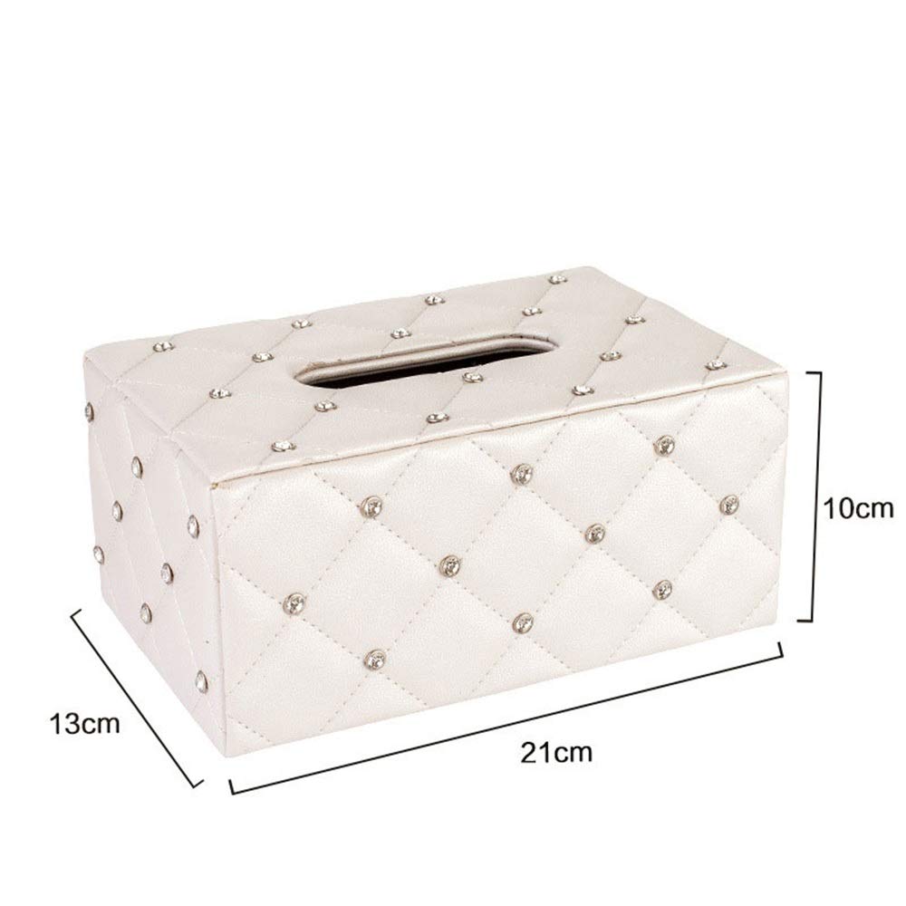 Premium PU Leather Rectangular Tissue Box Cover with Rivets - Stylish Desk Storage Holder for Home & Office | White Tissue Box Organizer for Living Room, Bedroom, and Workspace