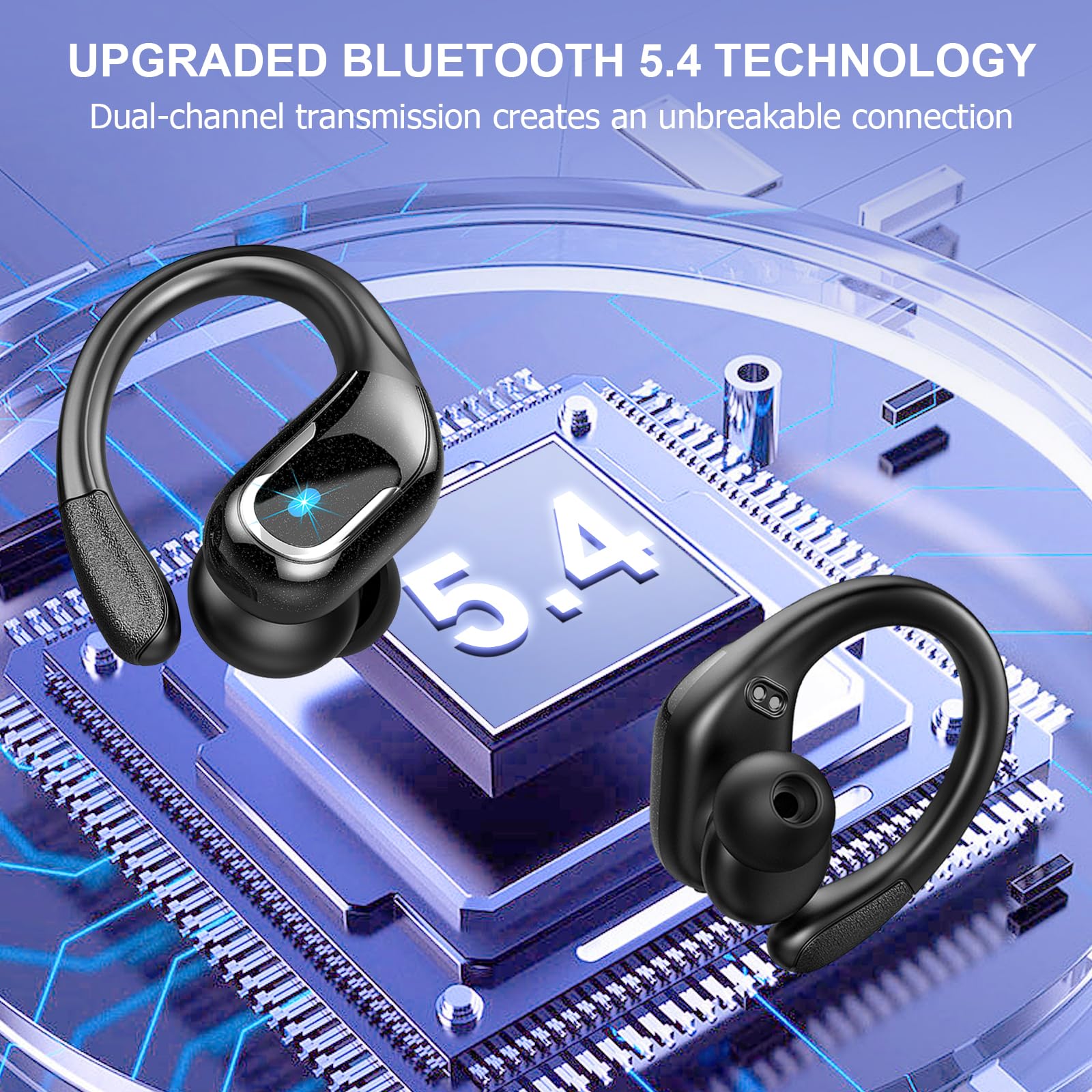 75Hrs Wireless Earbuds Bluetooth 5.4 with ENC Noise Canceling Mic - IP7 Waterproof Sport Earphones with Earhooks for Running, Workout & Gym | Bass Stereo Sound for Music, Calls & Outdoor Activities