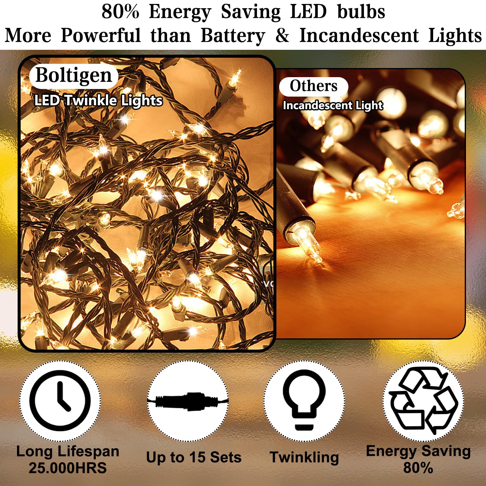 Heyworld Slow Twinkle Lights - 75 LED Gentle Twinkling Christmas String Lights with 37 Twinkling Bulbs | UL Certified Waterproof for Indoor & Outdoor Use | 28ft Length, Connect Up to 3 Sets | Perfect for Holiday Decor, Garden Parties, and Cozy Home Ambiance