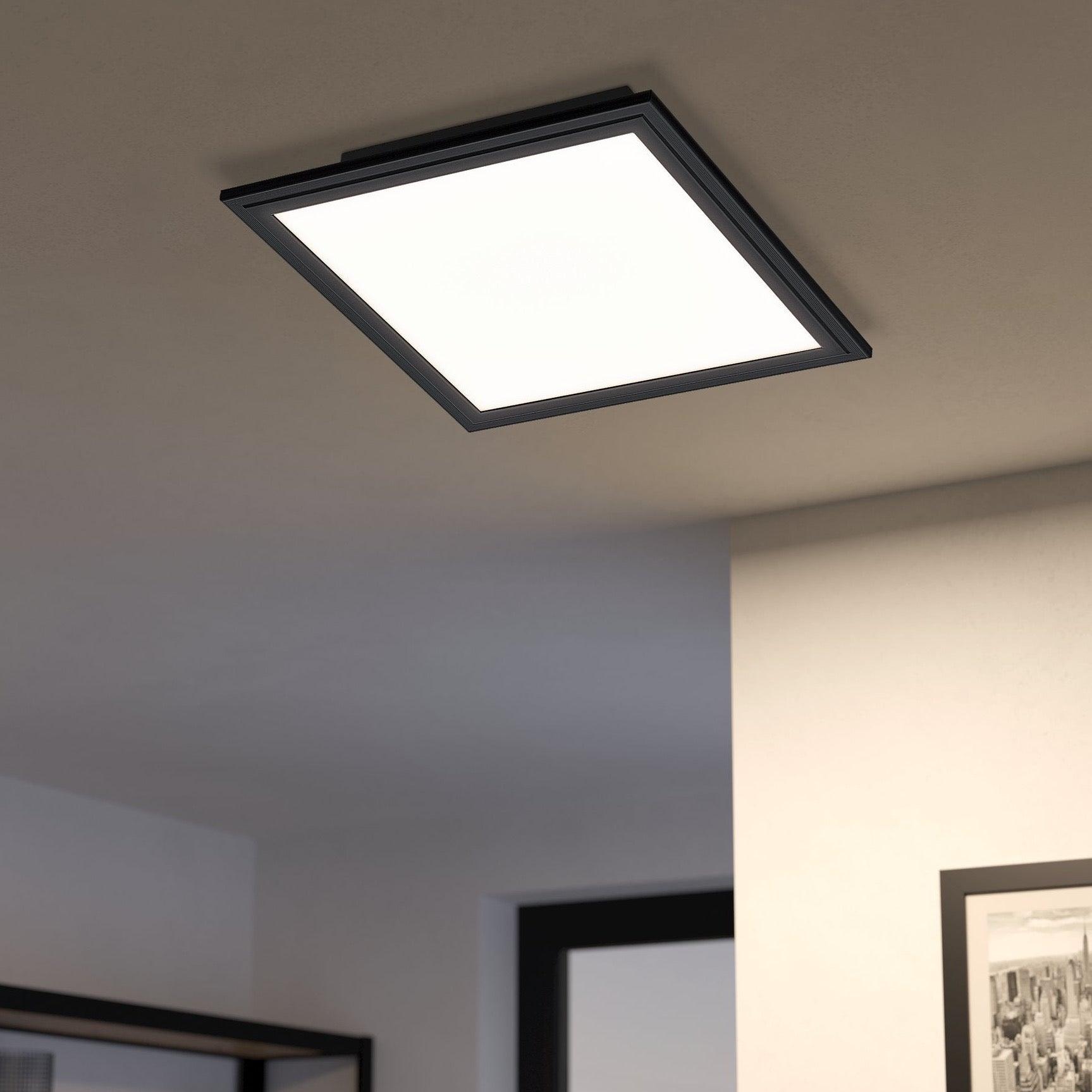 Eglo Connect Salobrena Z Smart Square Black LED Ceiling Flush Mount Light 30cm - Modern Lighting for Living Room, Bedroom & Kitchen