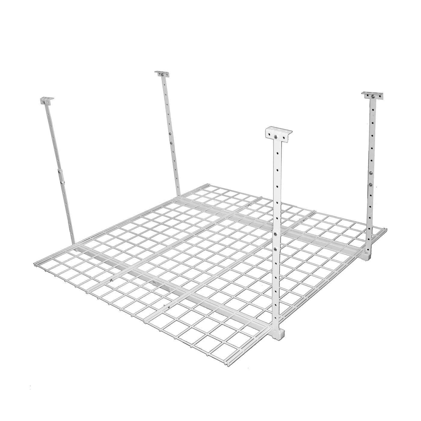 HyLoft 00540 45x45 Inch Overhead Storage Rack - White Ceiling Mount Garage Organizer for Seasonal Items, Sports Gear & Home Storage - Perfect for Attics, Basements & Small Spaces