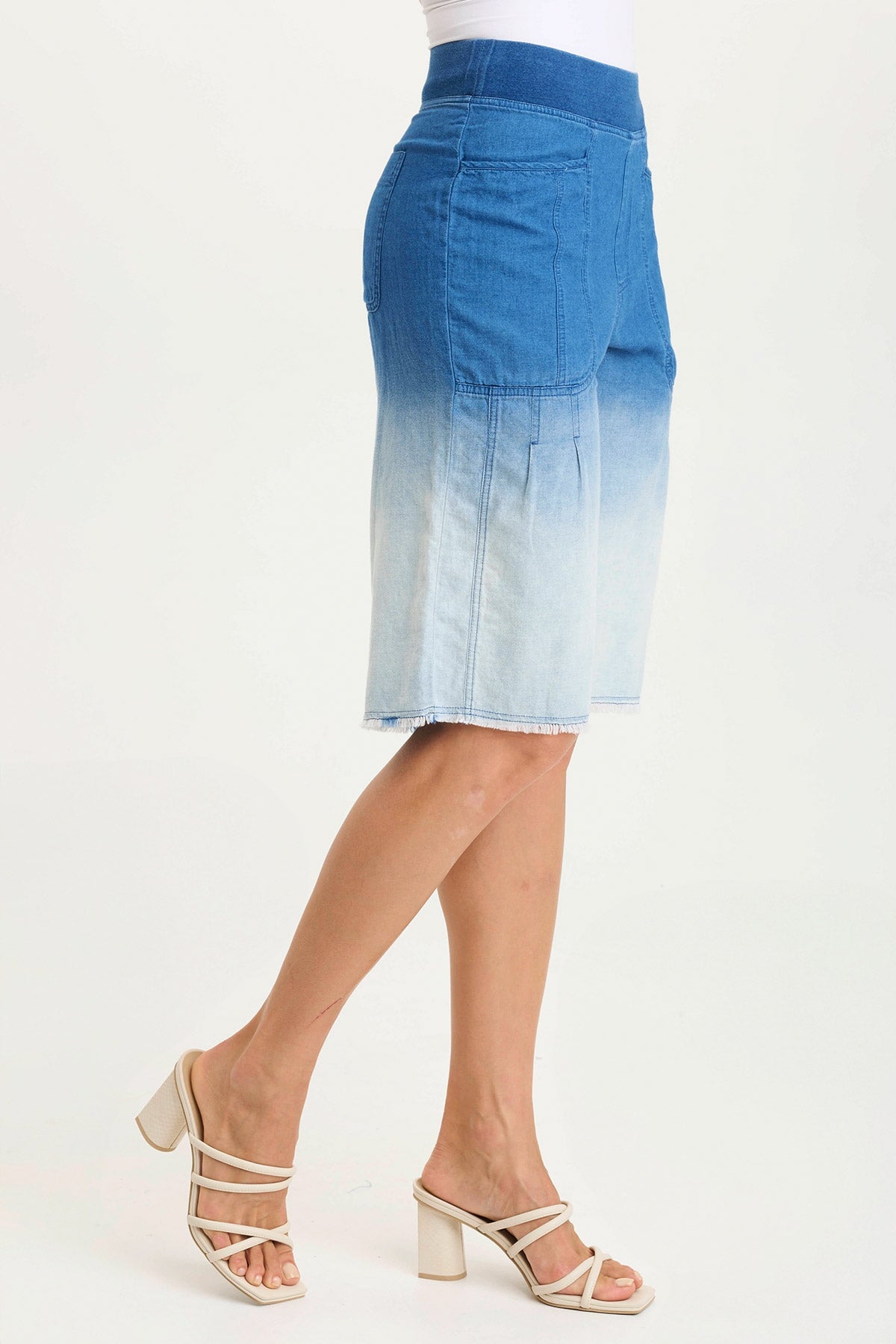 Themia Women's Indigo Twill Pull-On Bermuda Shorts - Comfortable Stretch Waist, Casual Summer Wear for Outdoors, Travel & Lounge