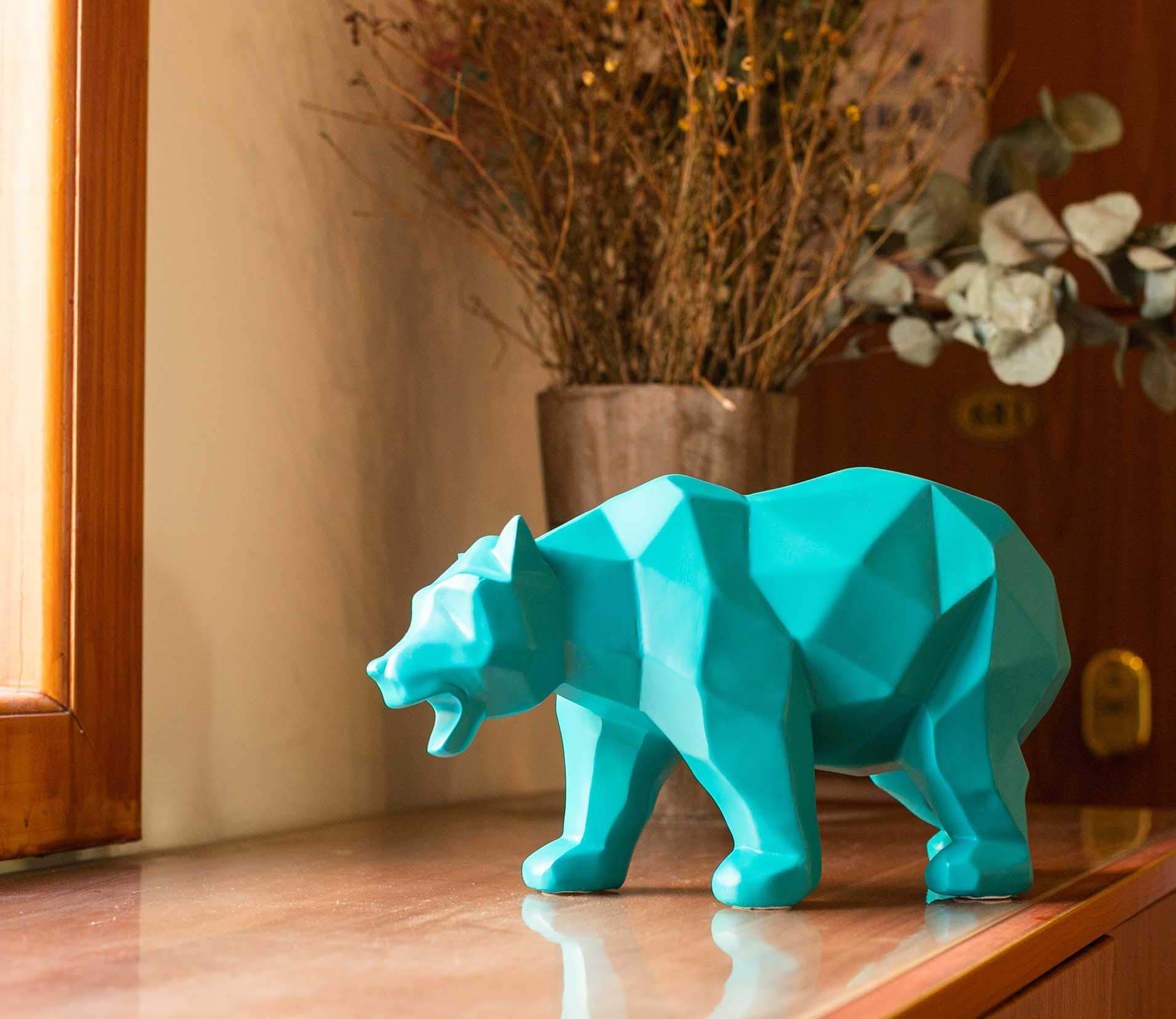 Blue Bear Statue - Modern Animal Sculpture for Home & Office Decor, Perfect for Living Room Table, Bedroom Shelf, Cabinet or Desktop Display | Unique Gift Idea for Animal Lovers & Interior Design Enthusiasts | Adds Elegant Touch to Any Space