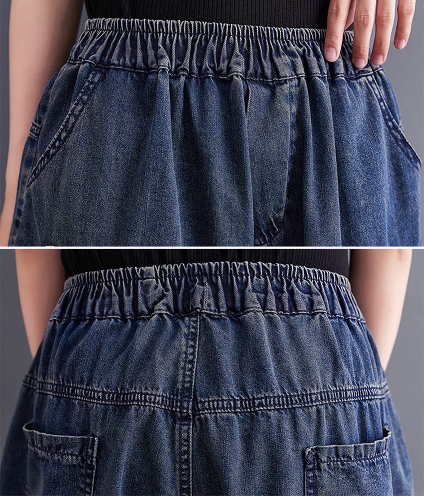 Women's Distressed Denim Shorts - Cotton Loose Fit High Waisted Elastic Waist Casual Jean Shorts | Perfect for Summer, Beach, Travel & Everyday Wear
