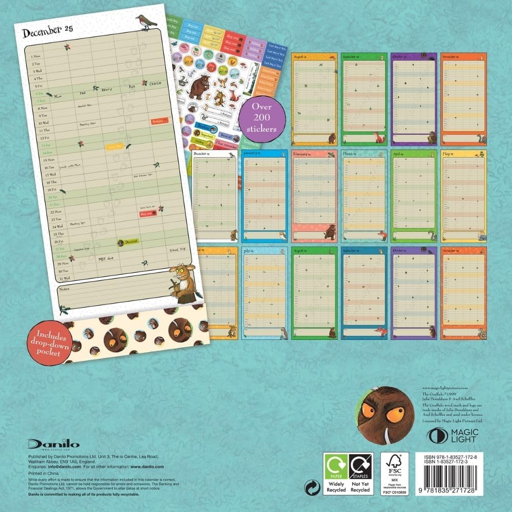 The Gruffalo 2025 Wall Calendar - 17-Month Family Organizer with Free Stickers - Perfect for Home, Office & Classroom Planning