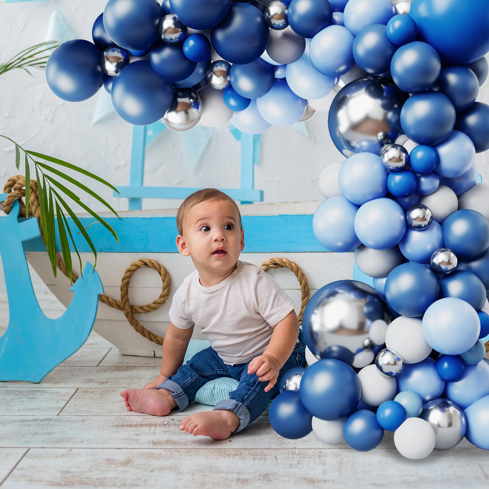 RUBFAC 144pcs Blue Balloons Arch Garland Kit - 18/12/10/5 Inch Blue, White & Silver Party Balloons with Confetti for Birthday, Wedding, Baby Shower Decorations | Perfect for Indoor & Outdoor Party Decor, Photo Backdrops, and Celebration Events