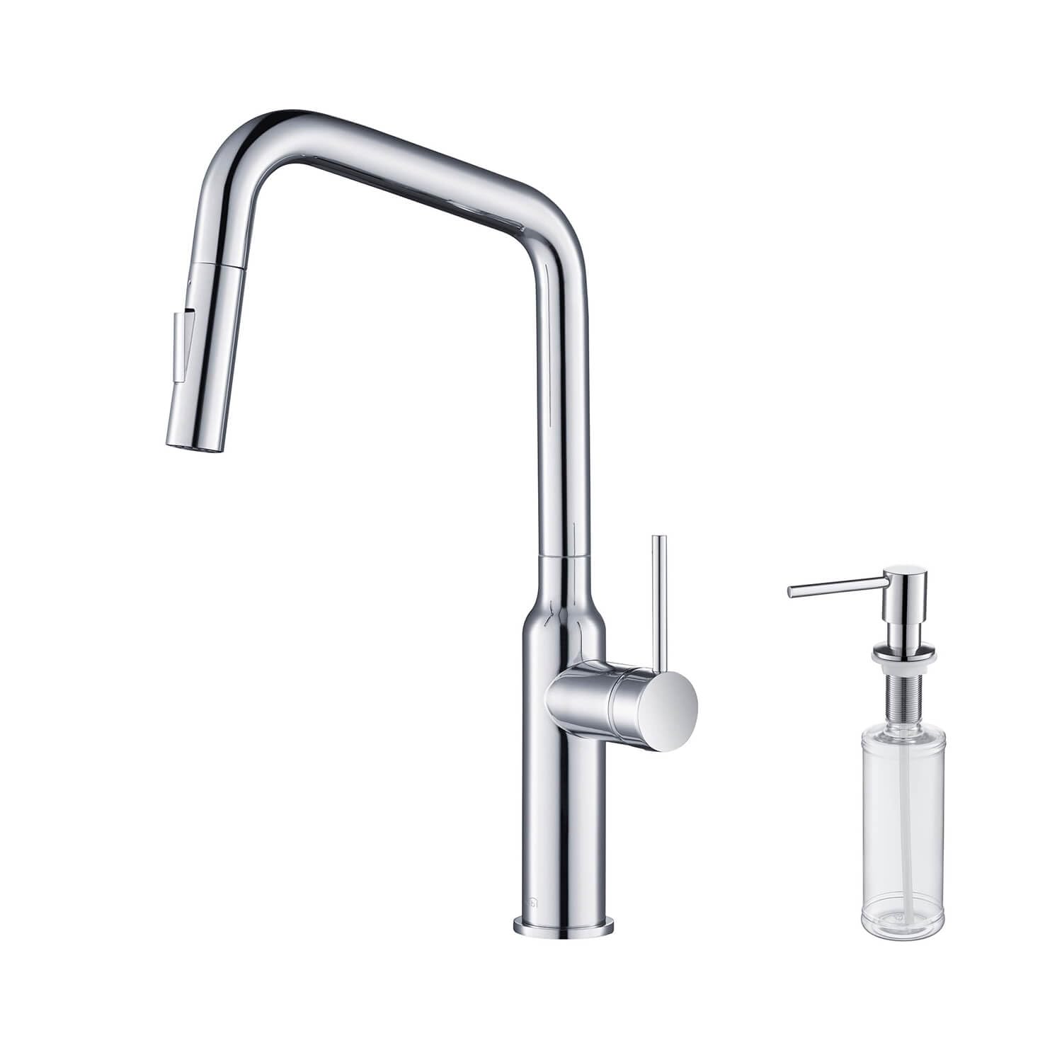 KIBI Macon Single Handle Pull Down Kitchen Faucet with Soap Dispenser - High Arc Spout for Easy Cooking