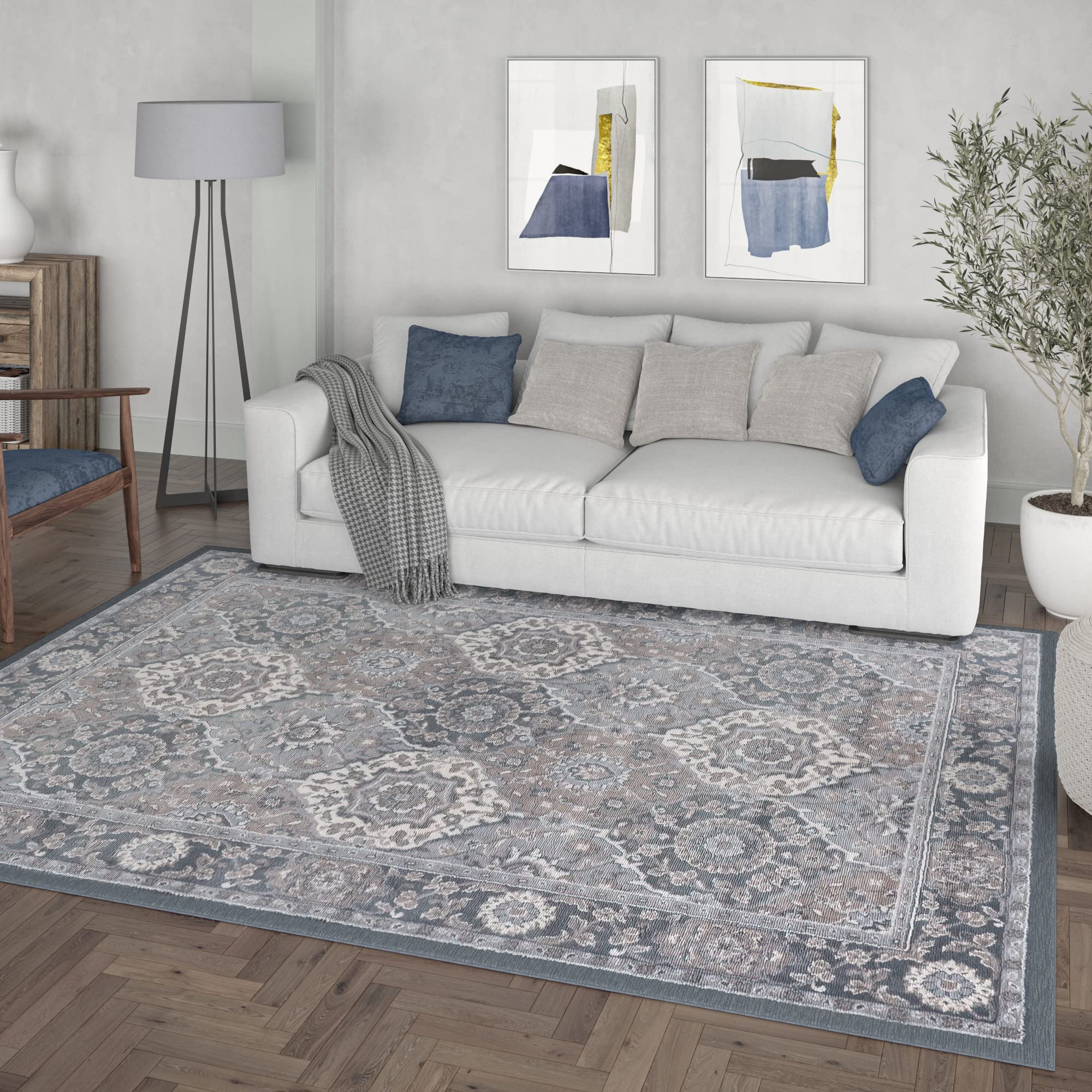 5x7 Gray Modern Area Rug - Soft Indoor Carpet for Living Room, Bedroom, Dining Room, Kitchen & Entryway - Contemporary Home Decor - Perfect for Cozy Spaces & High-Traffic Areas