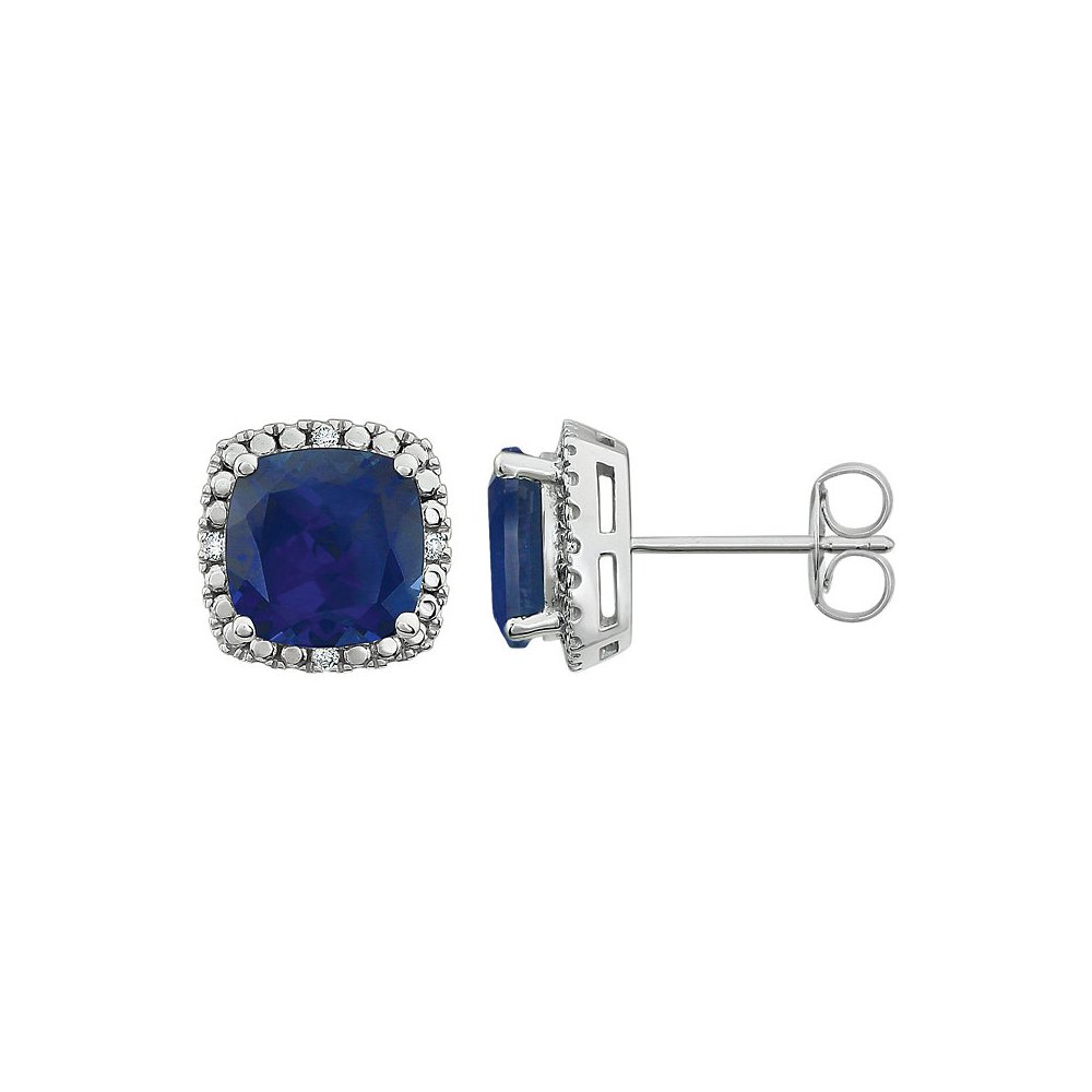 The Black Bow 10mm Blue Sapphire & Diamond Earrings in 14k White Gold – Perfect for Weddings & Evening Events