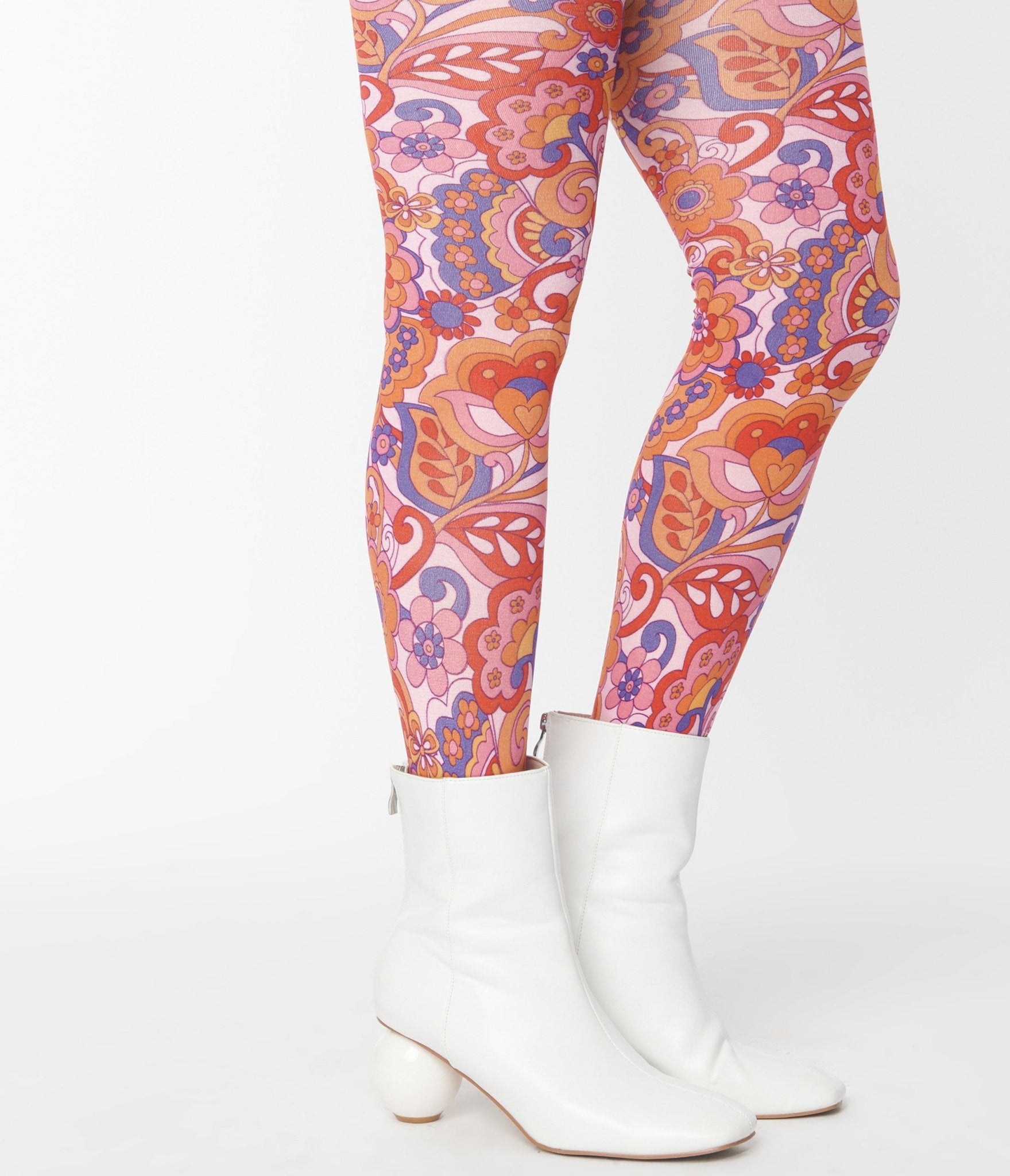 Smak Parlour Pink Mod Floral Tights - Stylish Vintage-Inspired Patterned Tights for Women | Perfect for Retro Outfits, Costume Parties & Fashion Statements
