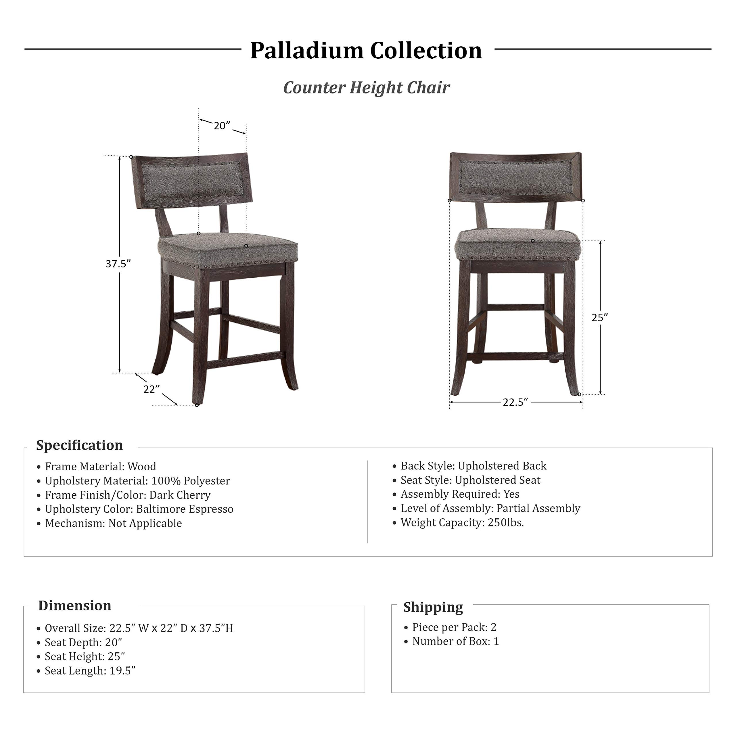 Lexicon Palladium Counter Height Dining Chairs (Set of 2) - Cherry & Grey Modern Bar Stools for Kitchen Island, Breakfast Nook, and Dining Room