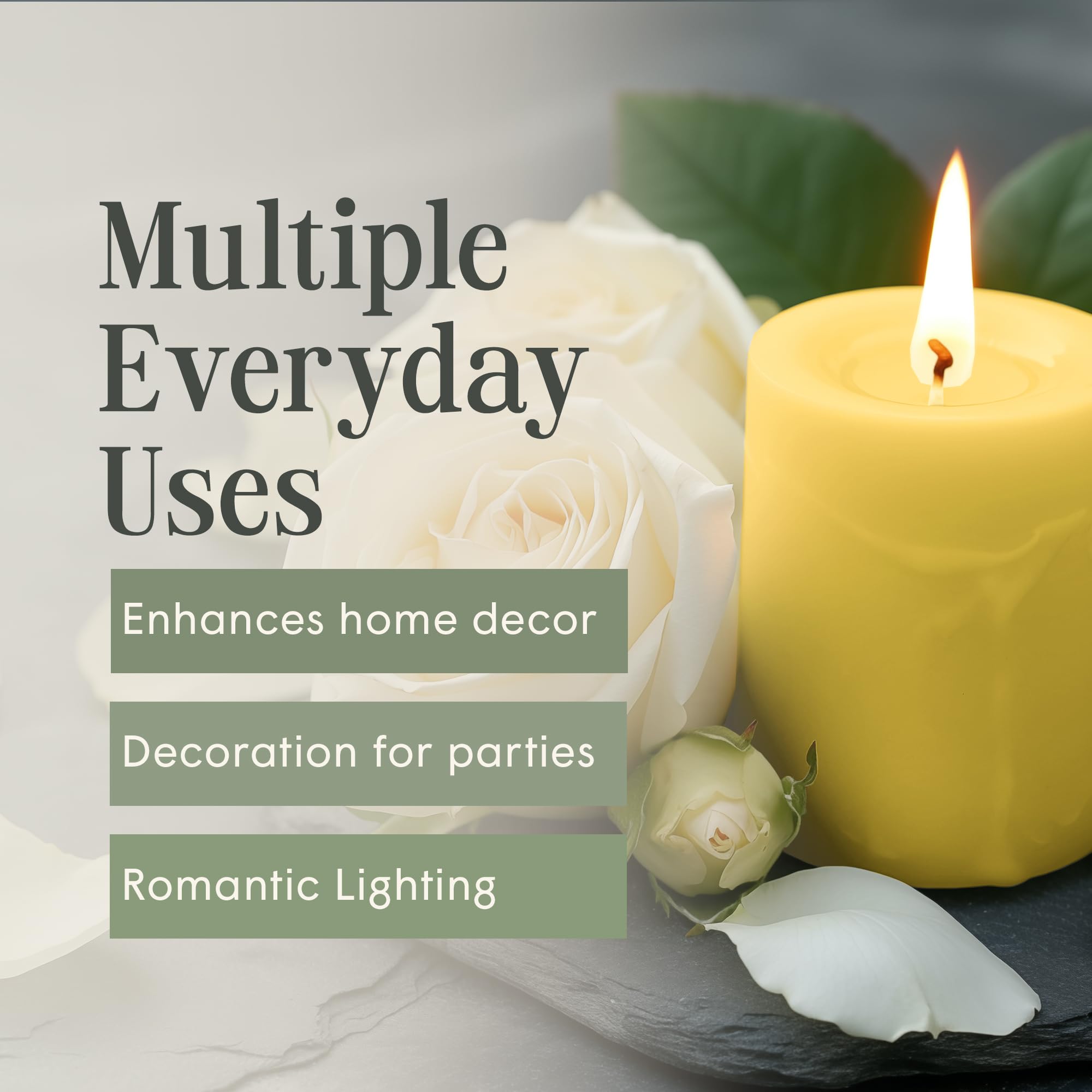 Premium Unscented Dripless Pillar Candles Set of 3 - 4x3 Inch Hand-Poured Yellow Candles for Home Decor, Weddings & Relaxation - 60 Hour Burn Time, Natural Soy Wax - Perfect for Centerpieces, Meditation & Romantic Ambiance