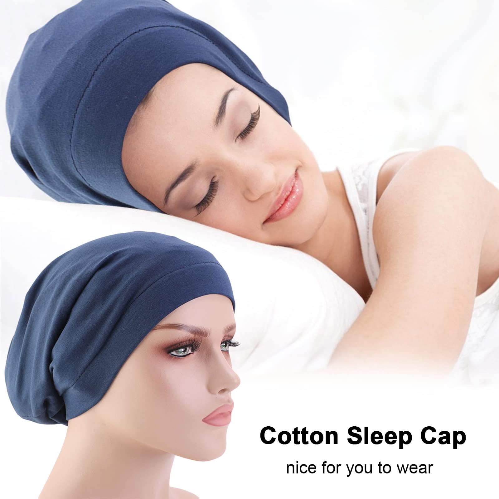 Silky Lined Cotton Sleep Cap for Women - Soft Hair Bonnet for Night Sleeping, Natural Curly & Long Hair Protection - Perfect for Bedtime, Travel & Home Hair Care