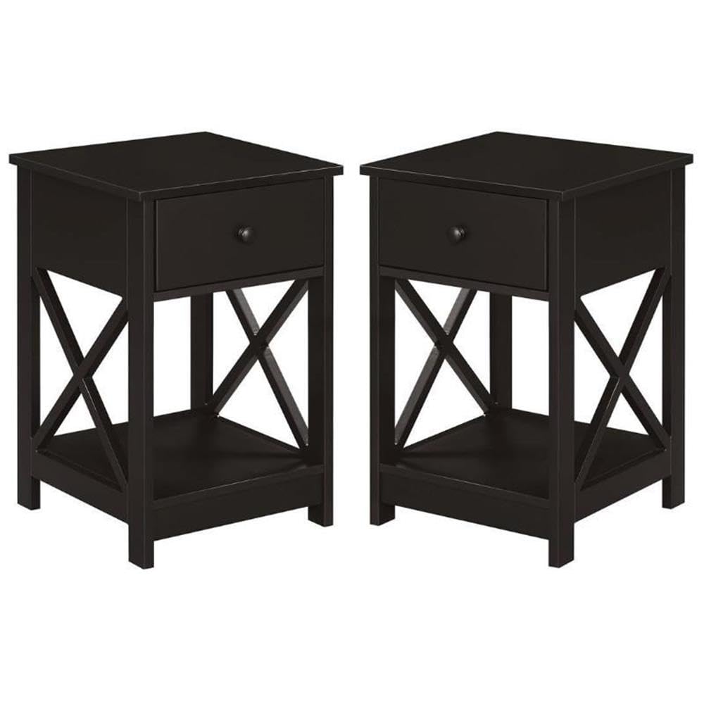 Home Square Furniture One-Drawer End Table in Espresso Wood Finish - Set of 2, Nightstand or Living Room Side Table for Bedroom, Living Room, Office - Modern Espresso Brown Wooden End Tables