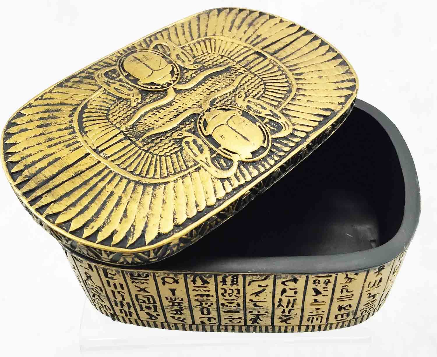 Egyptian Winged Scarab Ra Solar Amulet - Ancient Hieroglyph Jewelry Box - Handcrafted Trinket for Home Decor & Gift Giving - Perfect for Meditation, Spiritual Protection & Egyptian Theme Decor