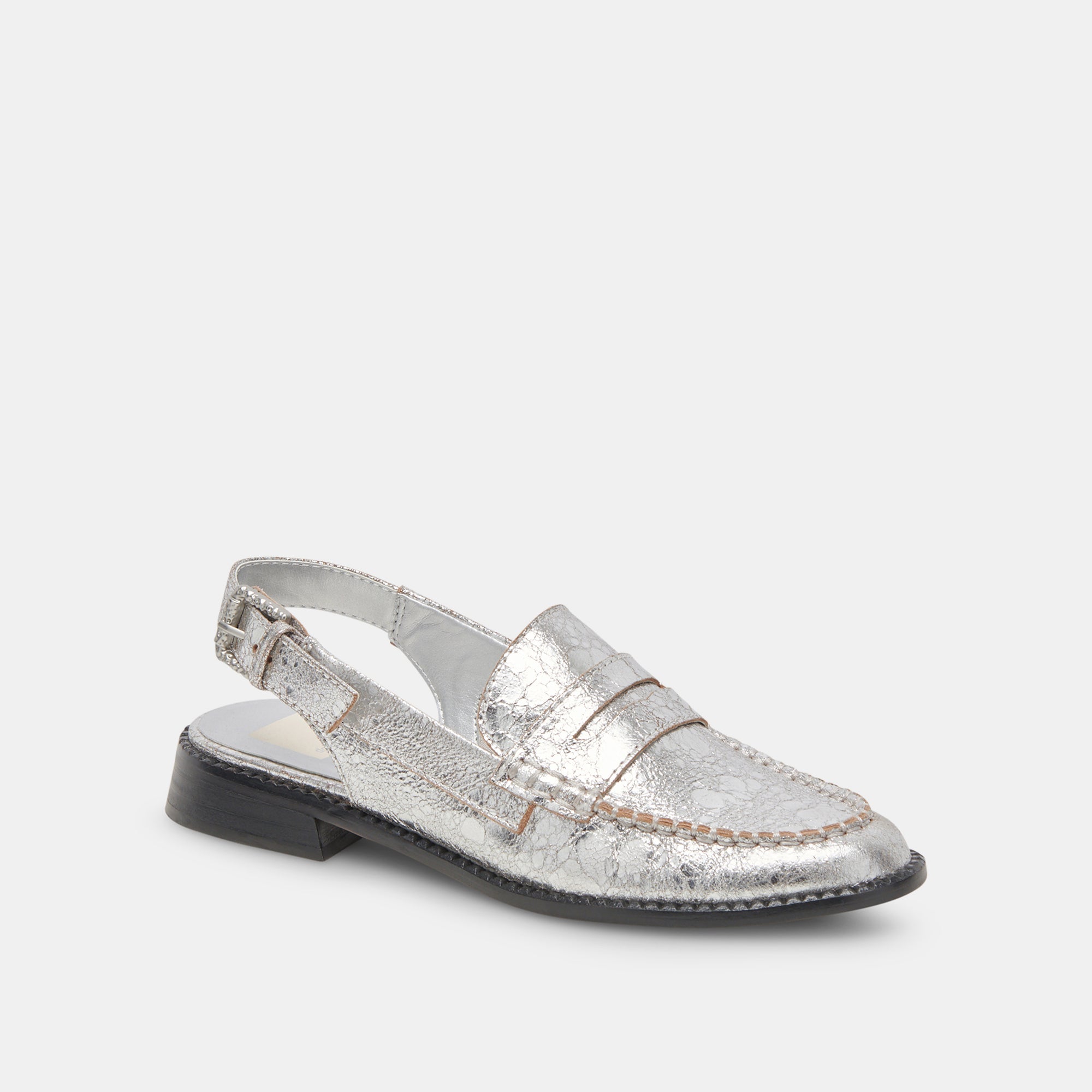 HARDI Women's Wide Loafers in Silver Crackled Leather - Comfortable Slip-On Shoes for Work, Office & Casual Outfits