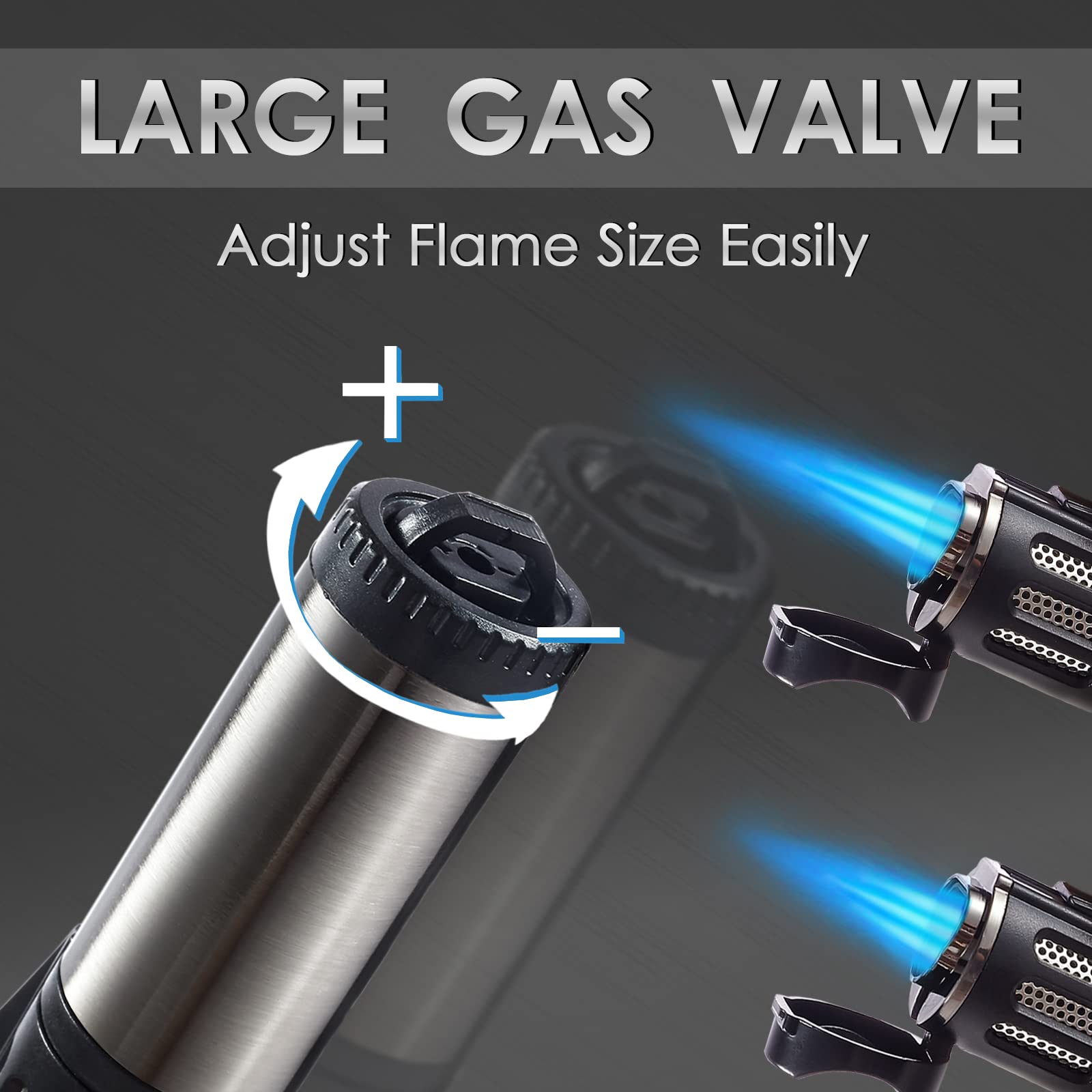 Urgrette 2 Pack Triple Jet Flame Torch Lighter - Adjustable Windproof Butane Lighter Refillable for Grilling, Kitchen, Fireplace & Camping | Perfect for Candle Lighting, BBQ, Outdoor Adventures (Fuel Not Included)