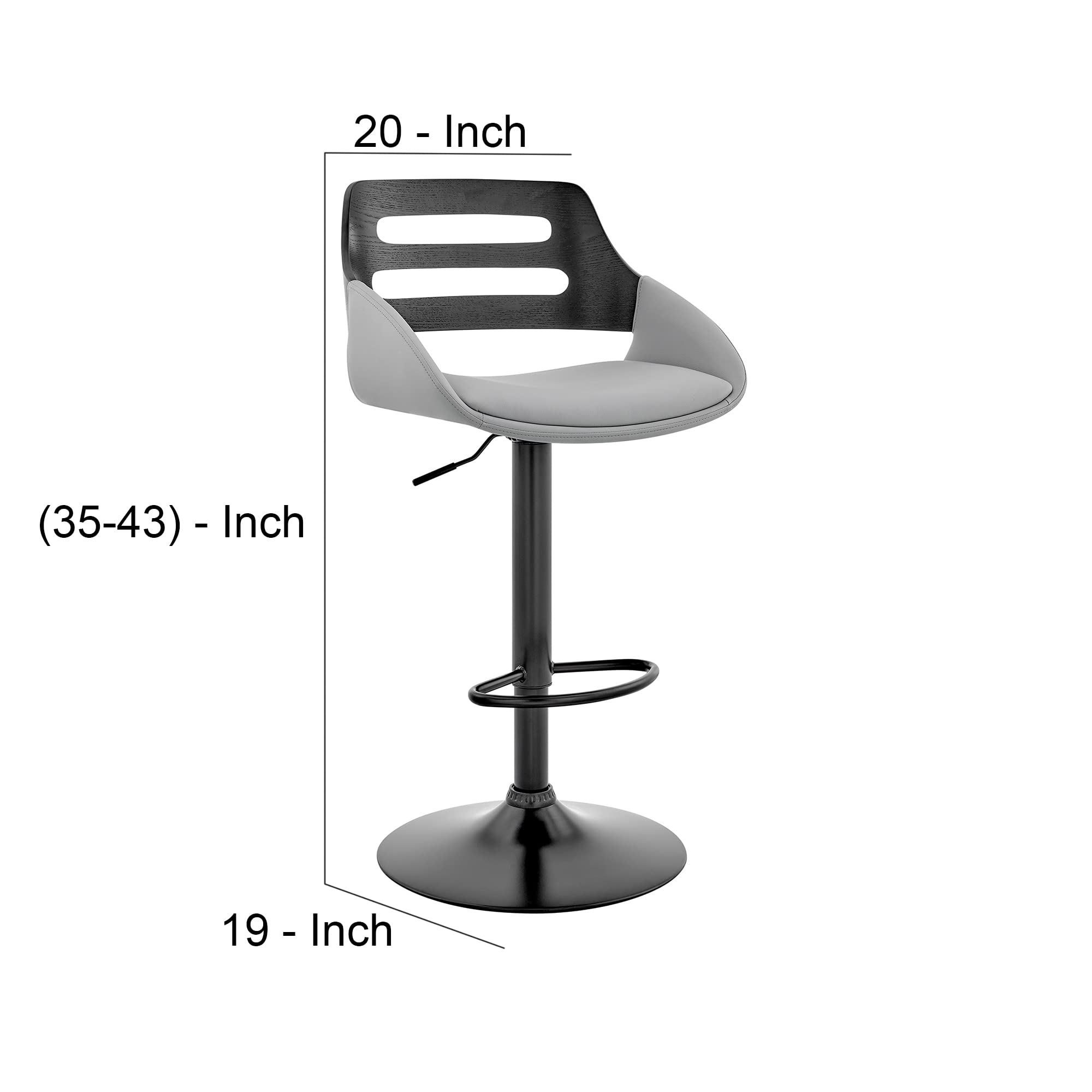 Benjara Adjustable Swivel Bar Stool with Faux Leather Upholstery - Black & Gray - Modern Counter Height Stool for Kitchen Island, Breakfast Bar & Home Pub Decor