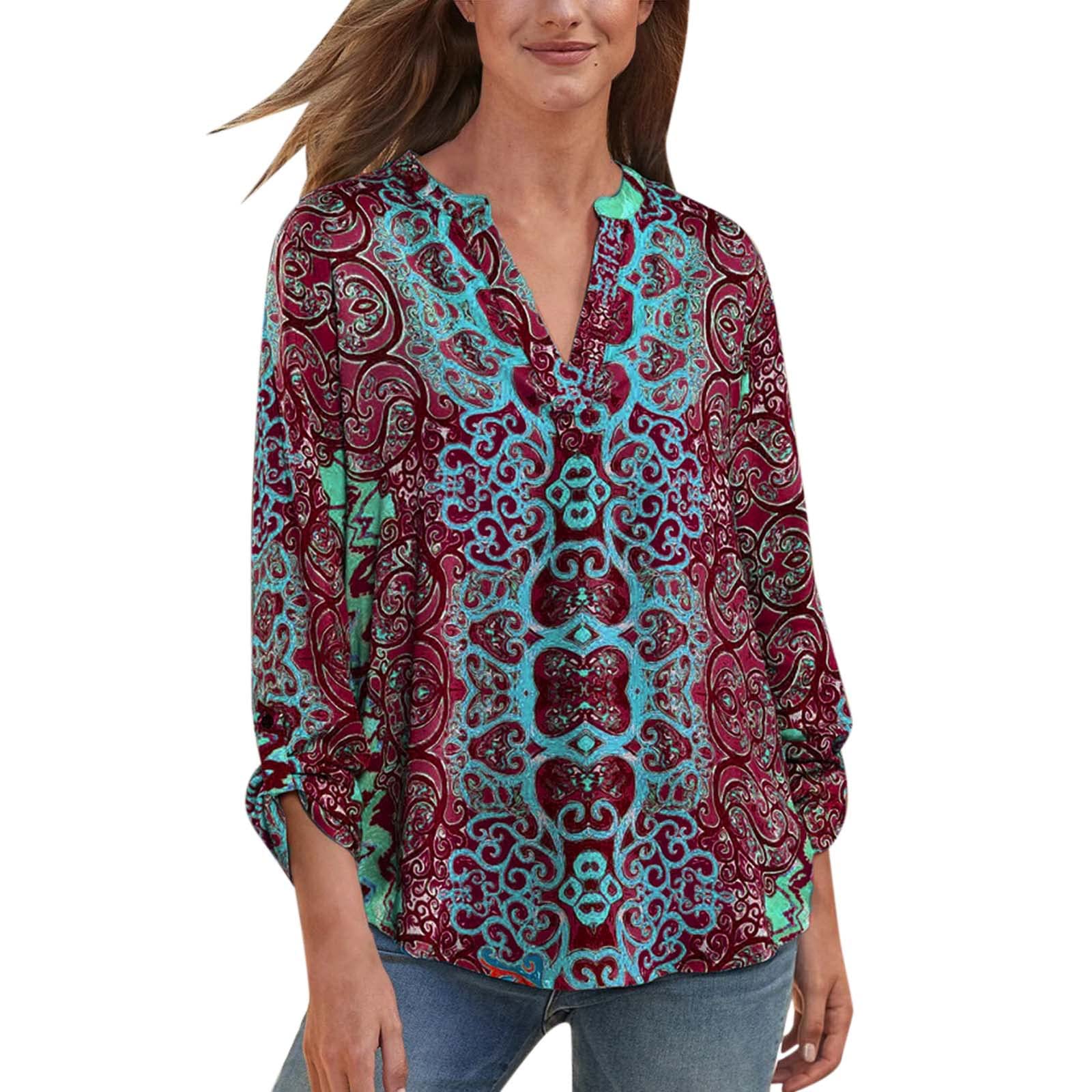 Women's White Long Sleeve V-Neck T-Shirt - Loose Fit Casual Pullover Top with Printed Design | Perfect for Everyday Wear, Office Outfits & Weekend Relaxation