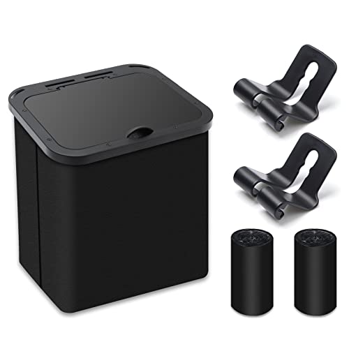 Foldable Car Trash Can with Lid - Small Auto Garbage Bin with 2 Hooks & 40 Black Bags - Car Organizer Storage for Sedan, SUV, Truck - Perfect for Road Trips, Commuting & Keeping Your Vehicle Clean