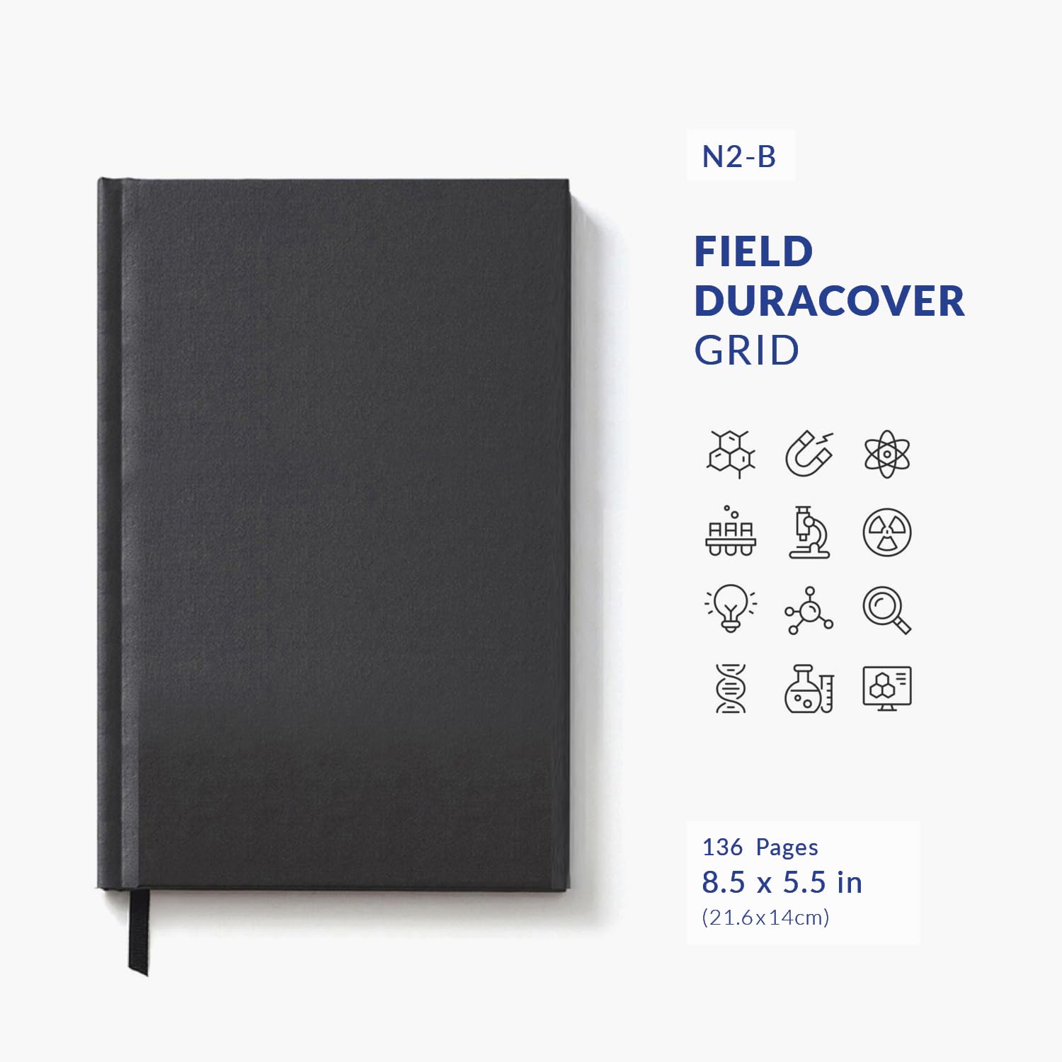 N2-B Field DuraCover Notebook - 5.5 x 8.5 Inches (14 x 21.5 cm), 136 Pages, Gray Saturated Weave, Permanent Bound, 70lb Heavyweight Paper - 6-Pack Grid Style - Perfect for Journaling, Sketching & Field Notes