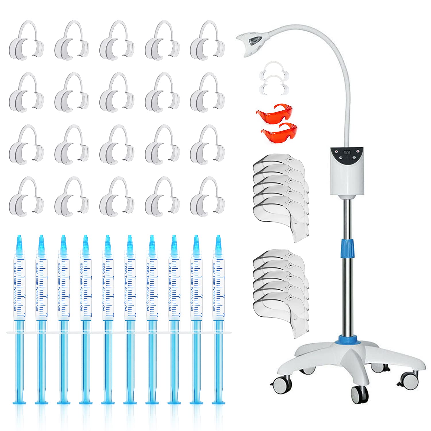 Professional EZGO Dental LED Teeth Whitening Kit with Blue Light Accelerator & 20-Piece C-Shape Cheek Retractors - At-Home Cold Bleaching for Brighter Smile, Perfect for Travel & Special Occasions