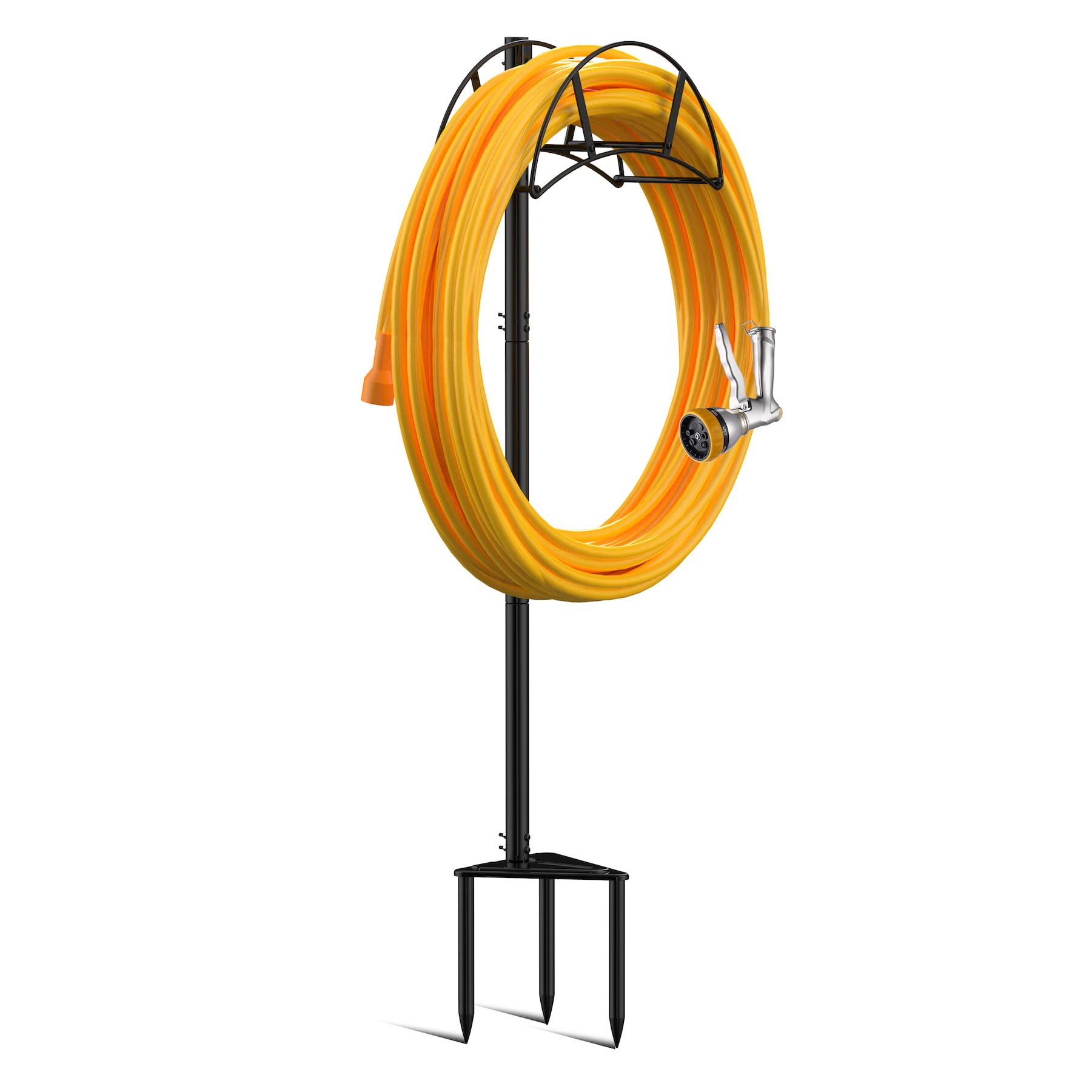 Suchek Heavy Duty Metal Garden Hose Holder Stake - Freestanding In-Ground Water Hose Stand & Organizer for Outdoor Yard Use (Black) - Perfect for Lawn, Garden, and Backyard Watering