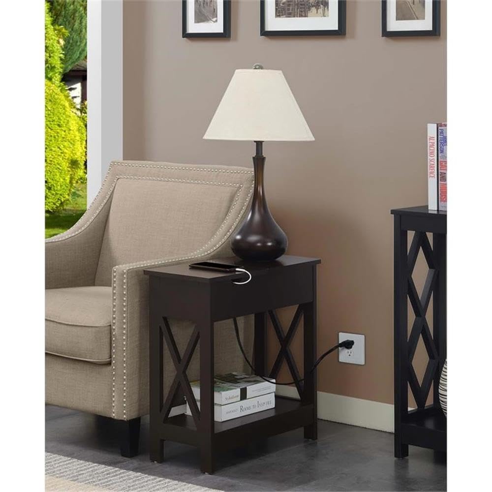 Premium Espresso Finish End Tables with Built-in USB Charging Station - Set of 2 Modern Side Tables for Living Room, Bedroom or Office
