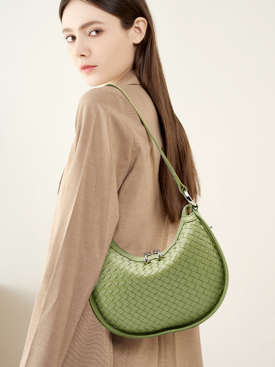 Stylish Woven Crescent Leather Crossbody Bag for Women - Perfect for Work, Travel & Everyday Use