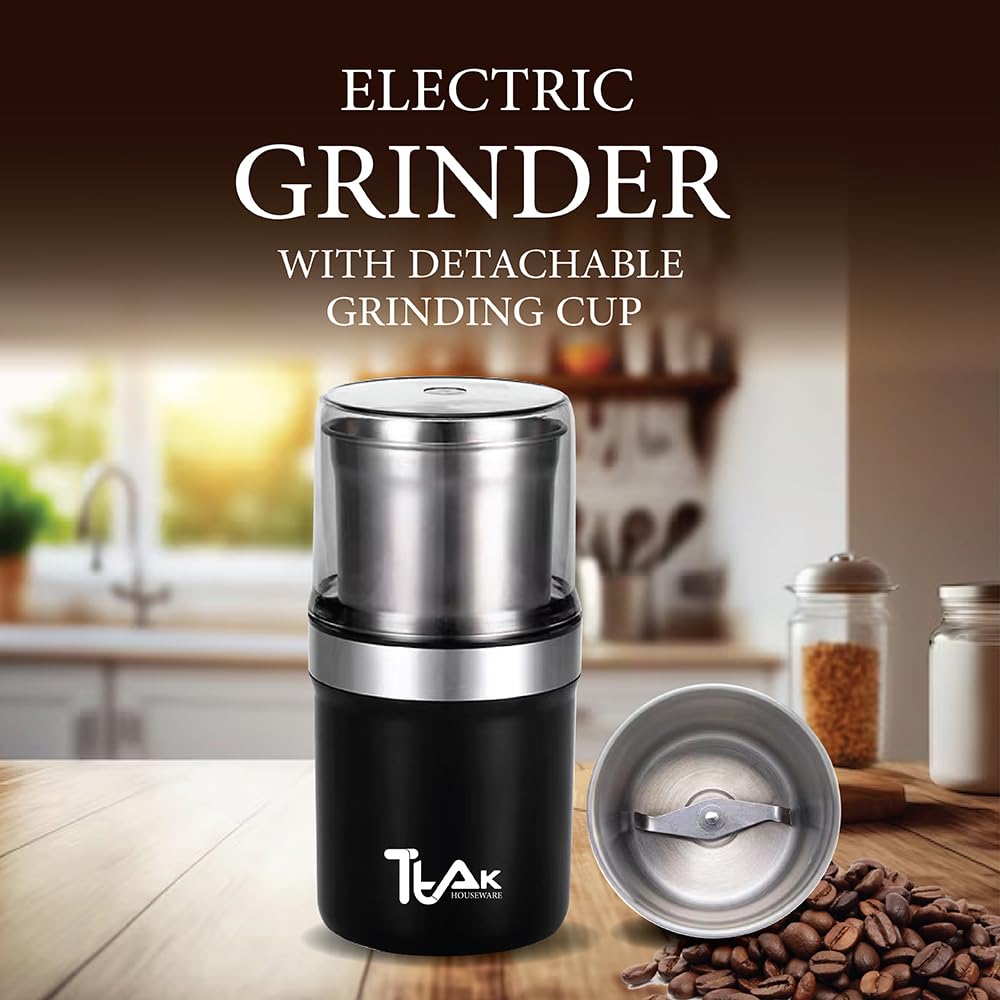 Electric Coffee Grinder & Spice Grinder - 200W Powerful Copper Motor, Removable Stainless Steel Blades for Fresh Coffee Beans & Herbs - Perfect for Home Brewing, Espresso & Cooking (Black)