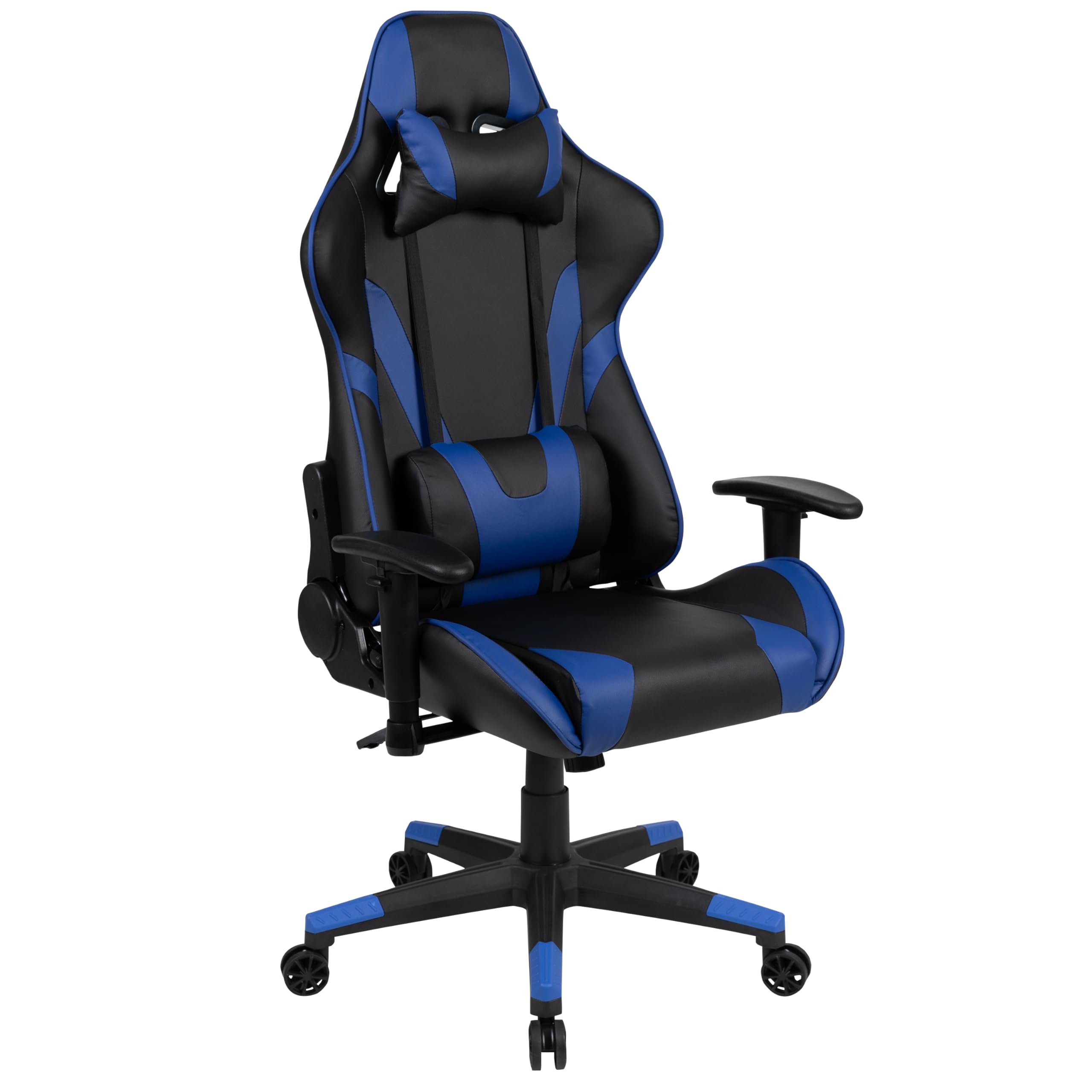 EMMA + OLIVER Gaming Bundle - Ergonomic Desk with Cup Holder, Headphone Hook & Blue Reclining Chair for Ultimate Gaming Setup | Perfect for PC Gamers & Streaming Enthusiasts
