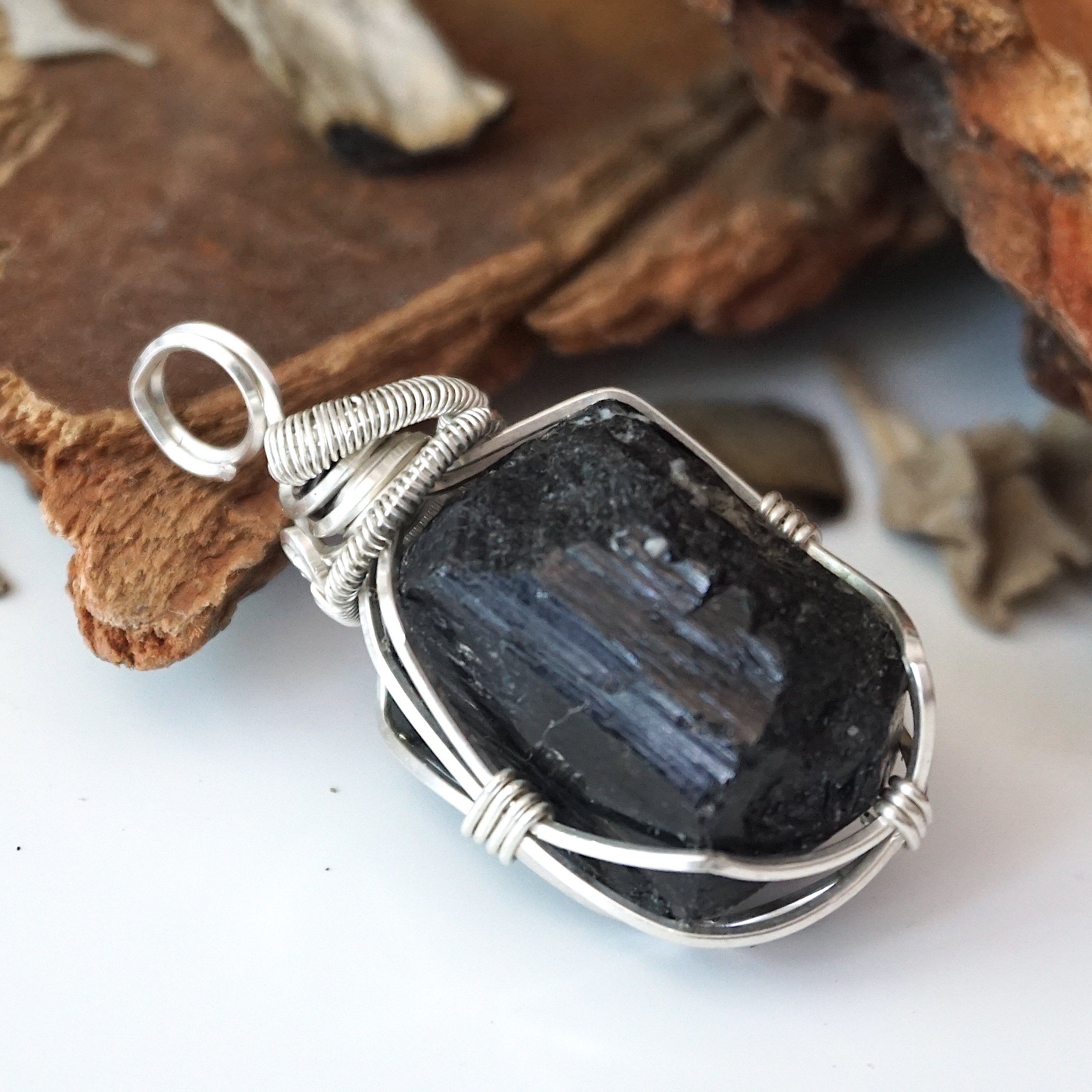 Sterling Silver Wire Wrapped Raw Tourmaline Pendant Necklace for Women - Handmade Boho Jewelry Gift for Birthday, Wedding & Spiritual Healing