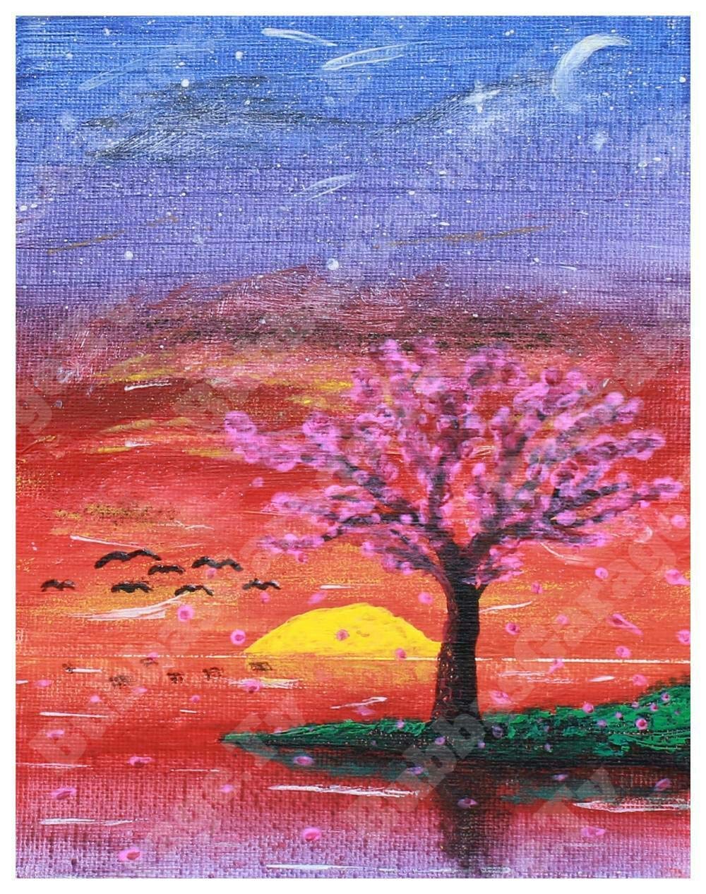 Signed & Numbered Cherry Blossom Sunset Wall Art Print by Shelby - Perfect for Living Room, Bedroom & Office Decor