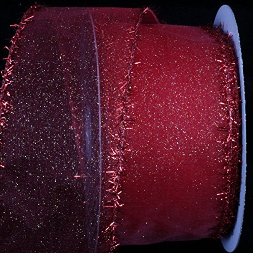 Sheer Red Organza Ribbon with Metallic Fuzzy Edge - 3