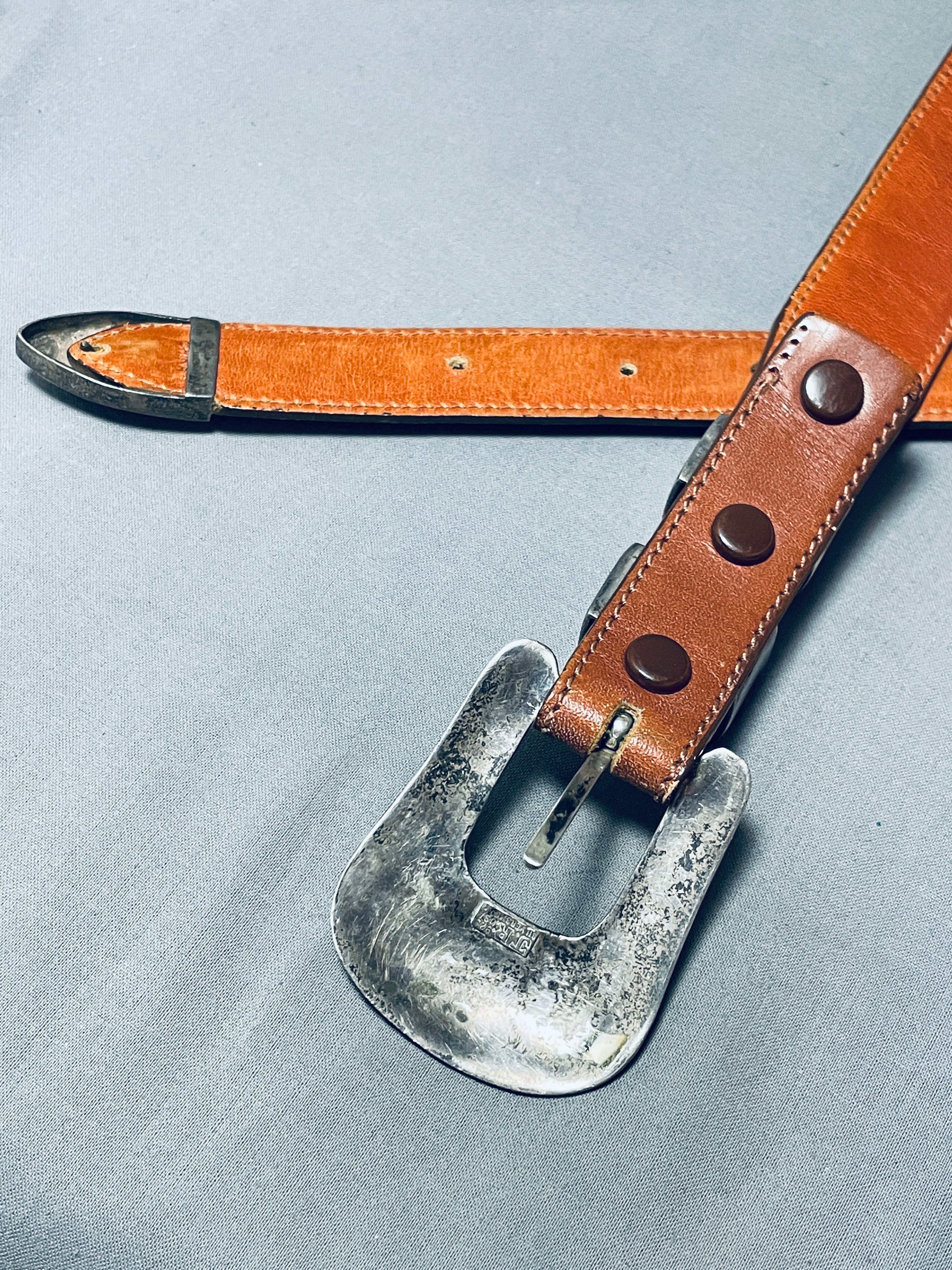 Vintage Native American Navajo Sterling Silver Ranger Belt Buckle Set with Ancient Petroglyph Design - Perfect for Western Fashion, Cowboy Outfits & Southwest Style Accessories