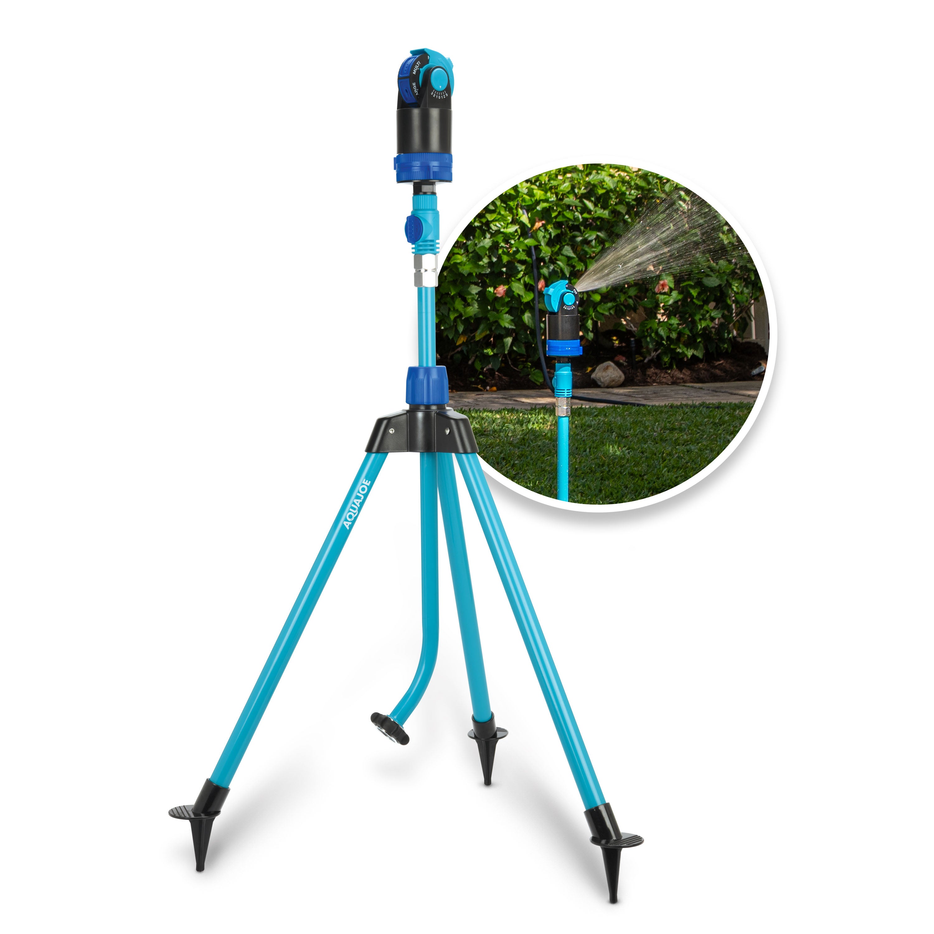 Aqua Joe AJ 6PSTB MAX HD 360° Telescoping Sprinkler & Mister with Metal Tripod Base - 6 Watering Patterns, Covers 4,100 Sq. Ft. - Perfect for Lawns, Gardens & Outdoor Cooling