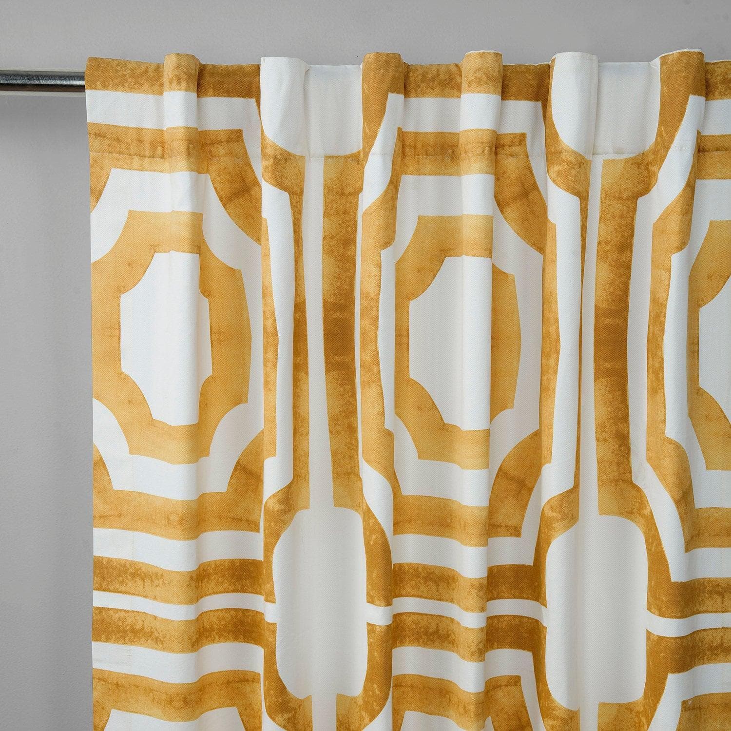 Mecca Gold Geometric Printed Cotton Blackout Curtains for Bedroom & Living Room - Stylish Window Treatment for Light Blocking & Privacy