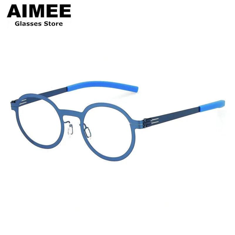 Aimee Women's Full Rim Round Screwless Stainless Steel Eyeglasses Frame 61002 - Lightweight & Durable for Office, Reading & Fashion Accessories