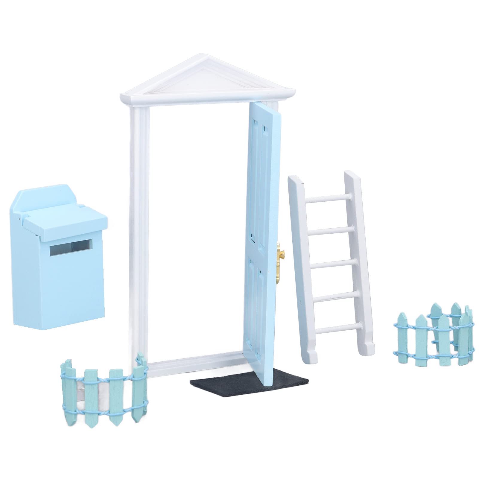 1:12 Scale Miniature Wooden Dollhouse Door Set - Handcrafted Blue Wood Door with Exquisite Design & Durability for Dollhouse DIY, Model House, Collectibles & Home Decoration